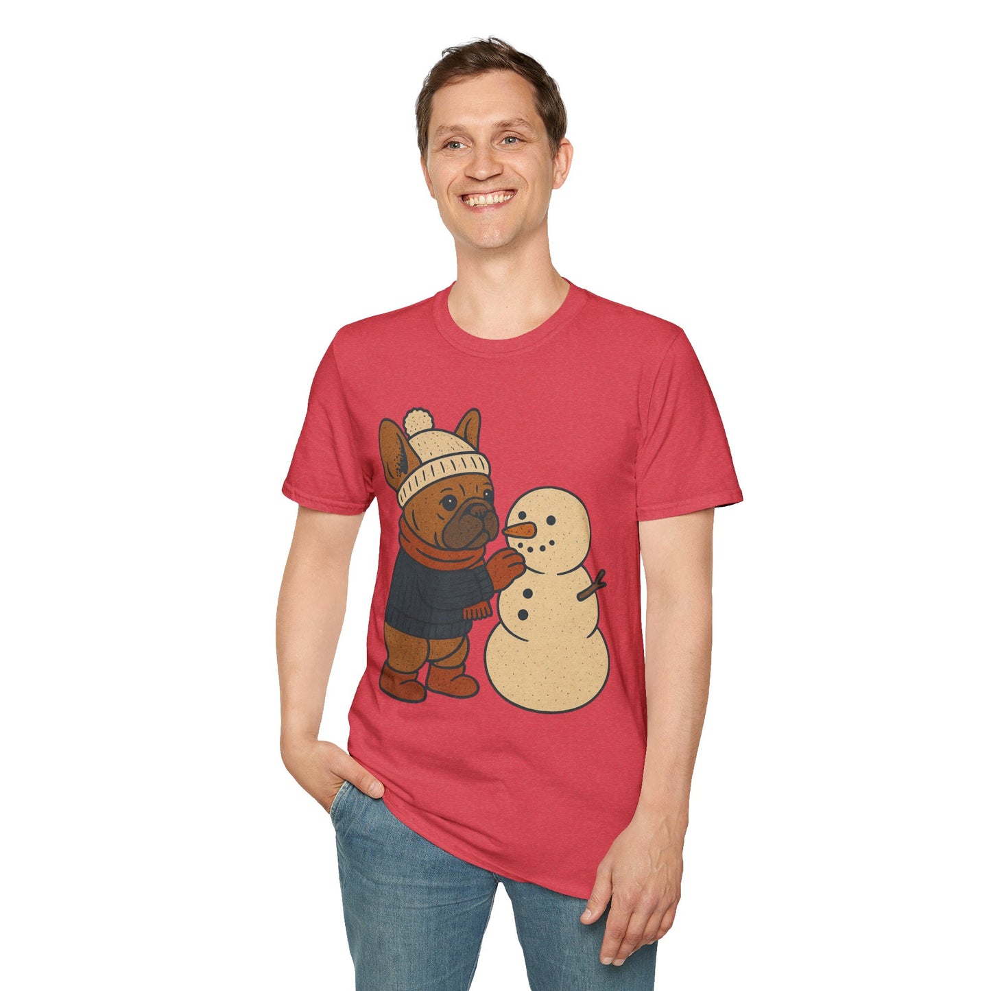 French Bulldog Snowman T-Shirt • Cute Winter Frenchie Tee • Holiday Dog Lover Shirt • Christmas Pup Graphic • Cozy Winter Pet Lover Gift