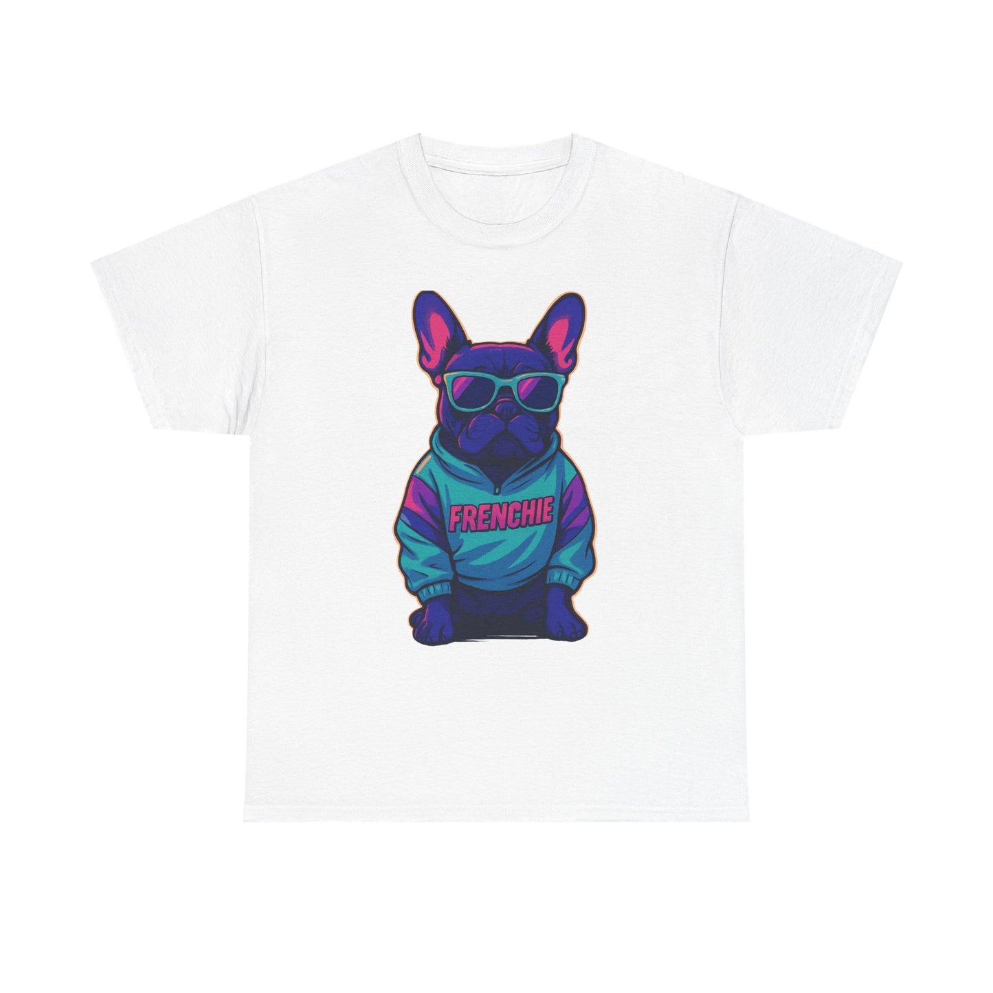 Vaporwave Frenchie T-Shirt | Retro Neon Dog Graphic | 80s Style French Bulldog Tee | Colorful Streetwear Gift for Dog Lovers | Cool Pet Apparel