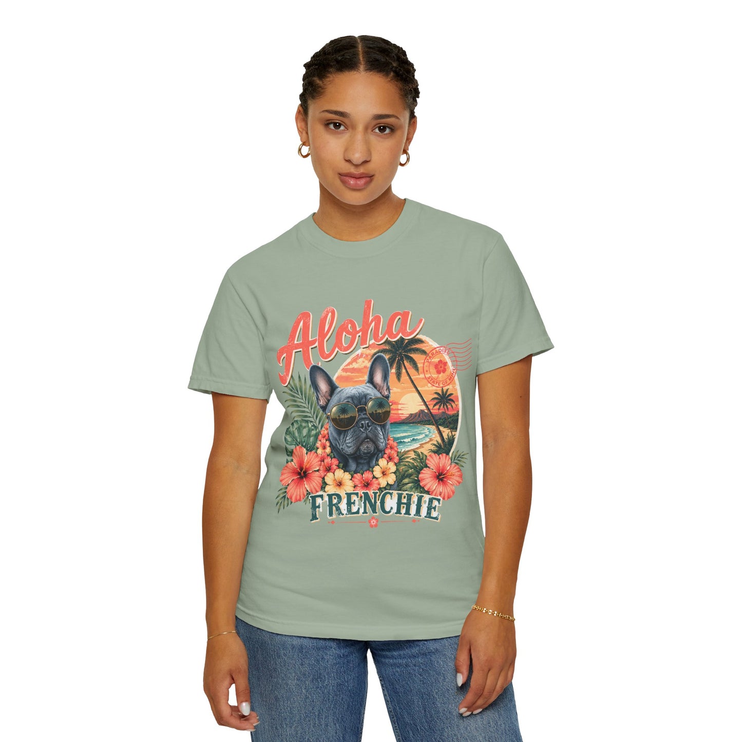Aloha Frenchie T-Shirt — Hawaiian Sunset French Bulldog Tee