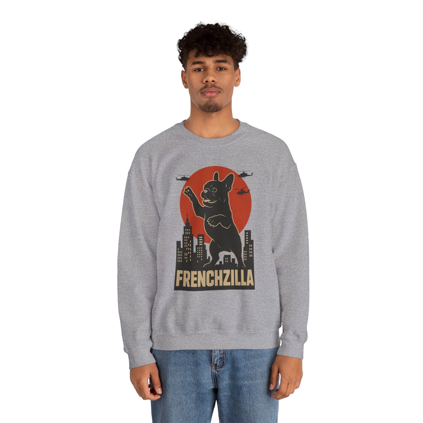 French Bulldogzilla Sweatshirt | Godzilla Inspired French Bulldog Graphic Tee | Retro Japanese Movie Style Dog Lover Shirt | Funny Frenchie Gift