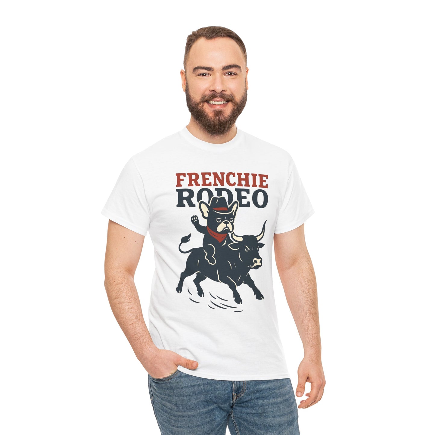 Frenchie Rodeo T-Shirt | Cowboy French Bulldog Graphic Tee | Funny Western Dog Lover Shirt | Frenchie Bull Rider Gift | Rodeo Style Tee