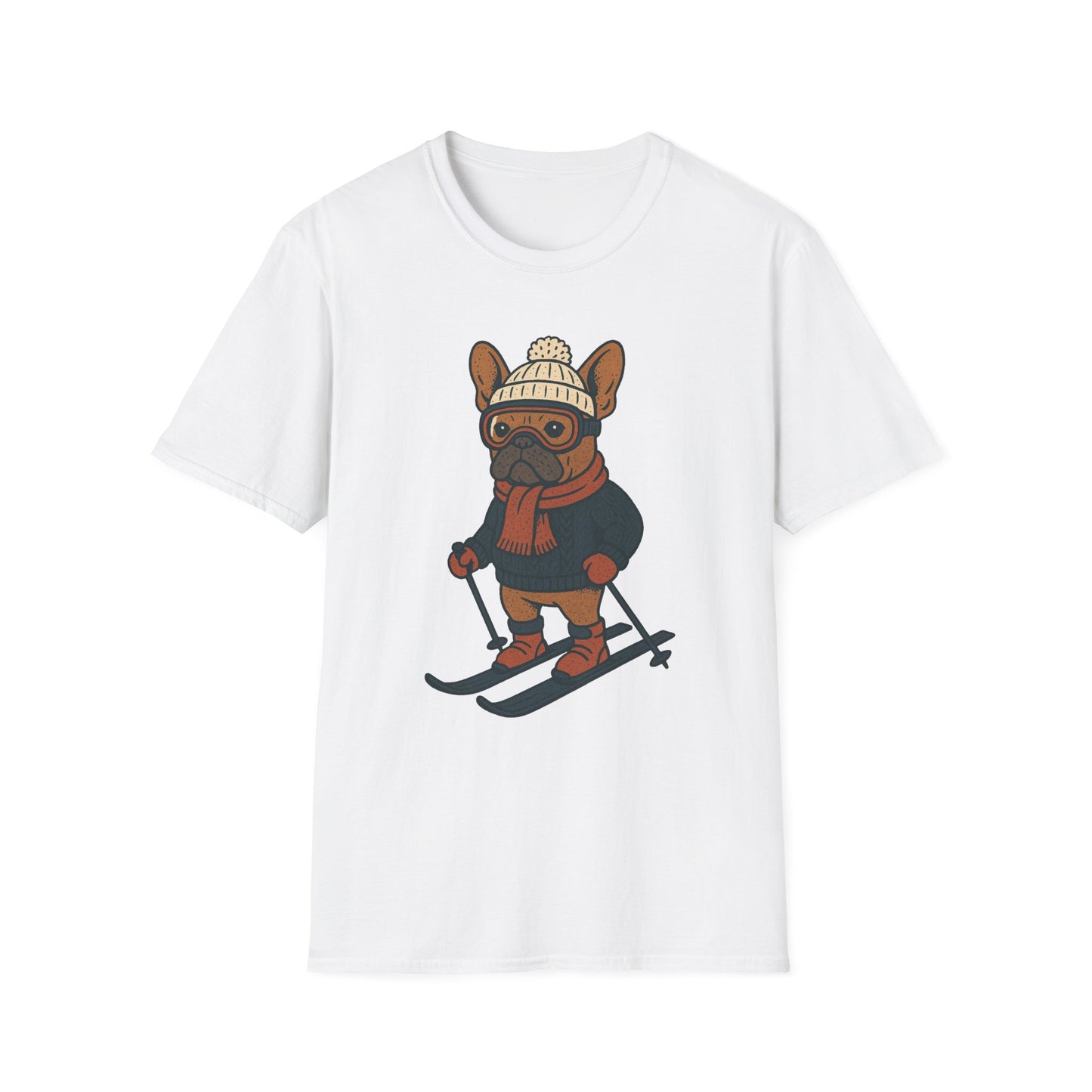 French Bulldog Skiing T-Shirt, Winter Frenchie Shirt, Ski Dog Graphic Tee, Cute Snow Dog Gift, Funny Frenchie Lover Shirt, Skiing Pup Tee