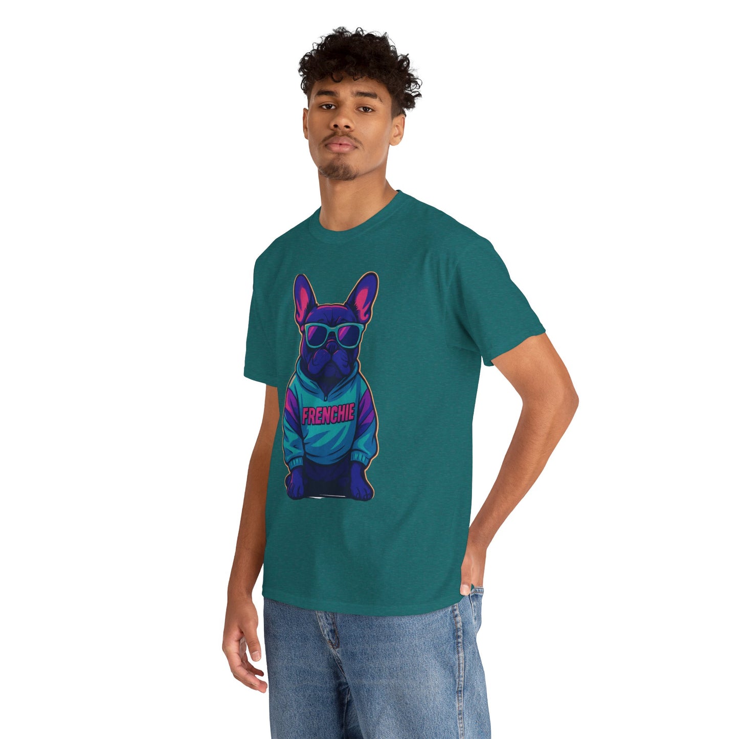 Vaporwave Frenchie T-Shirt | Retro Neon Dog Graphic | 80s Style French Bulldog Tee | Colorful Streetwear Gift for Dog Lovers | Cool Pet Apparel