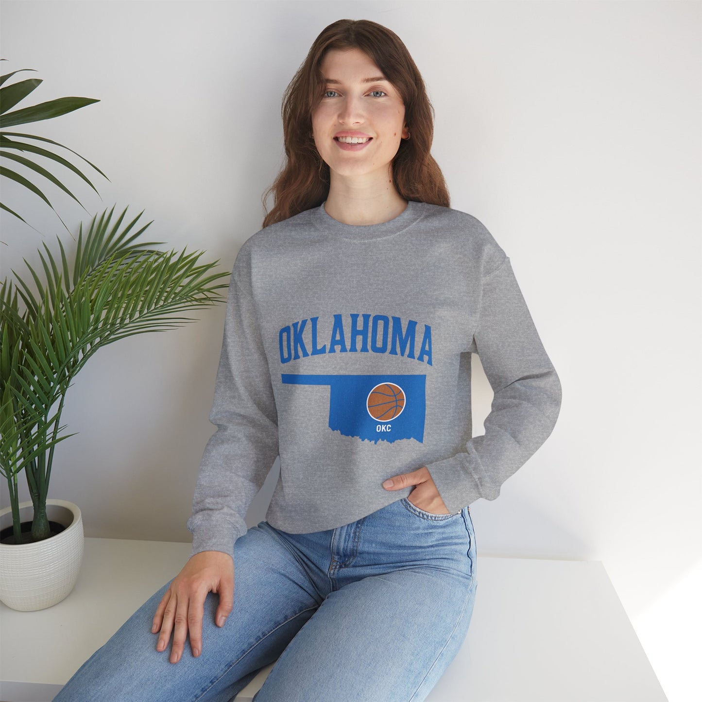 Oklahoma Basketball Sweatshirt | OKC State Outline Pullover | Blue and Orange Game Day Crewneck | Retro Oklahoma Sports Sweater
