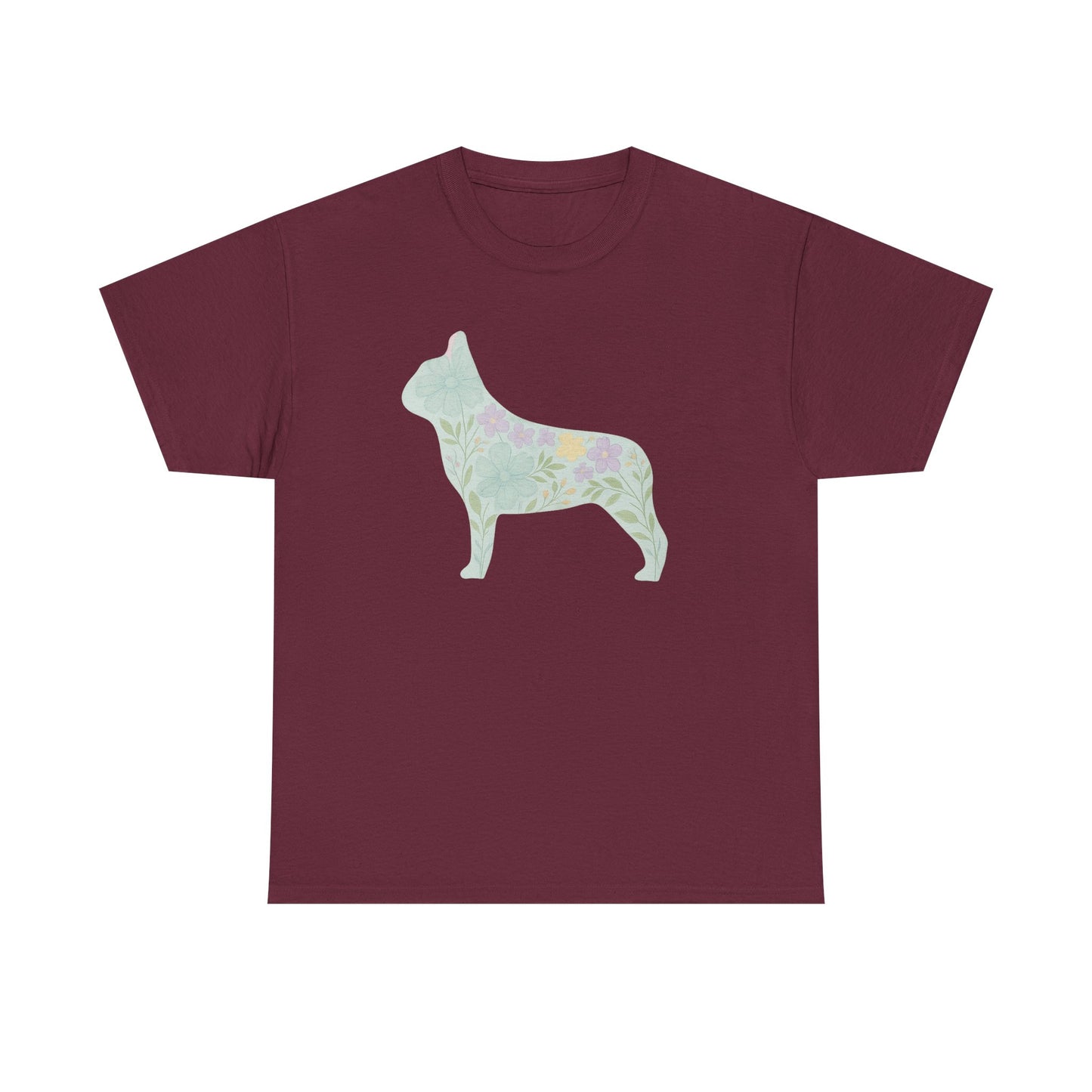 Floral French Bulldog T-Shirt | Pastel Dog Lover Tee | Soft Floral Frenchie Silhouette Shirt | Cute Gift for French Bulldog Moms