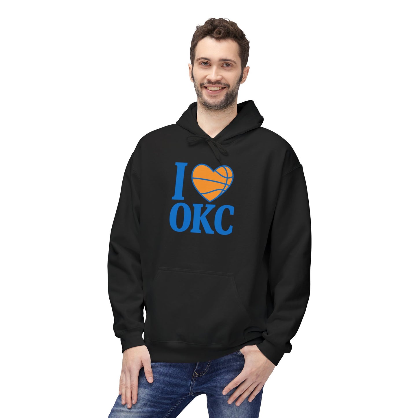 I Love OKC Basketball Hoodie | Oklahoma City Fan Pullover | Blue & Orange Game Day Sweatshirt