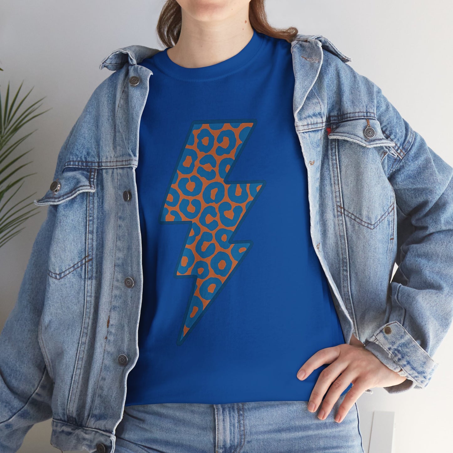 Blue Leopard Lightning Bolt T-Shirt | OKC Thunder Inspired Shirt | Orange & Blue Game Day Tee | Retro Lightning Graphic