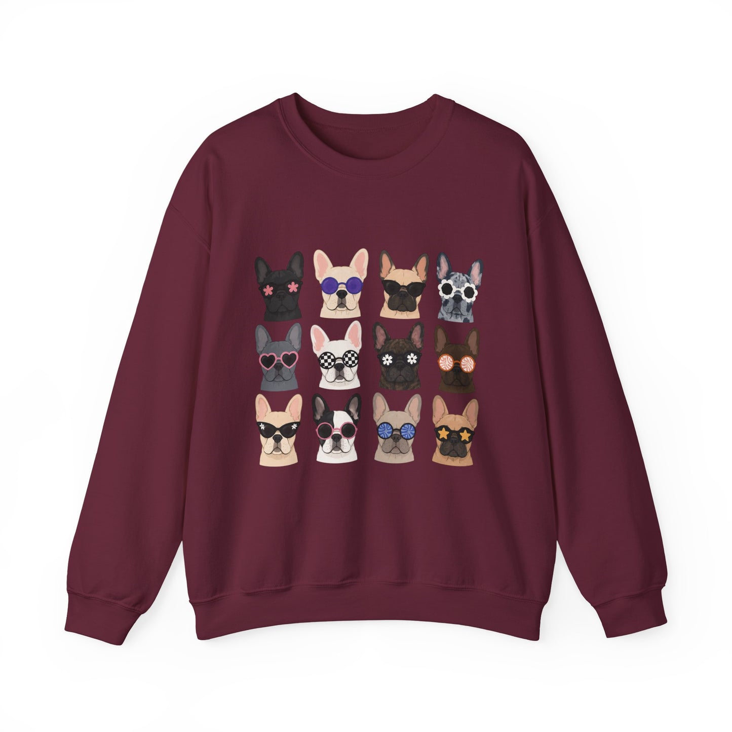 French Bulldog Faces Crewneck Sweatshirt – Cute Sunglasses Dogs Graphic