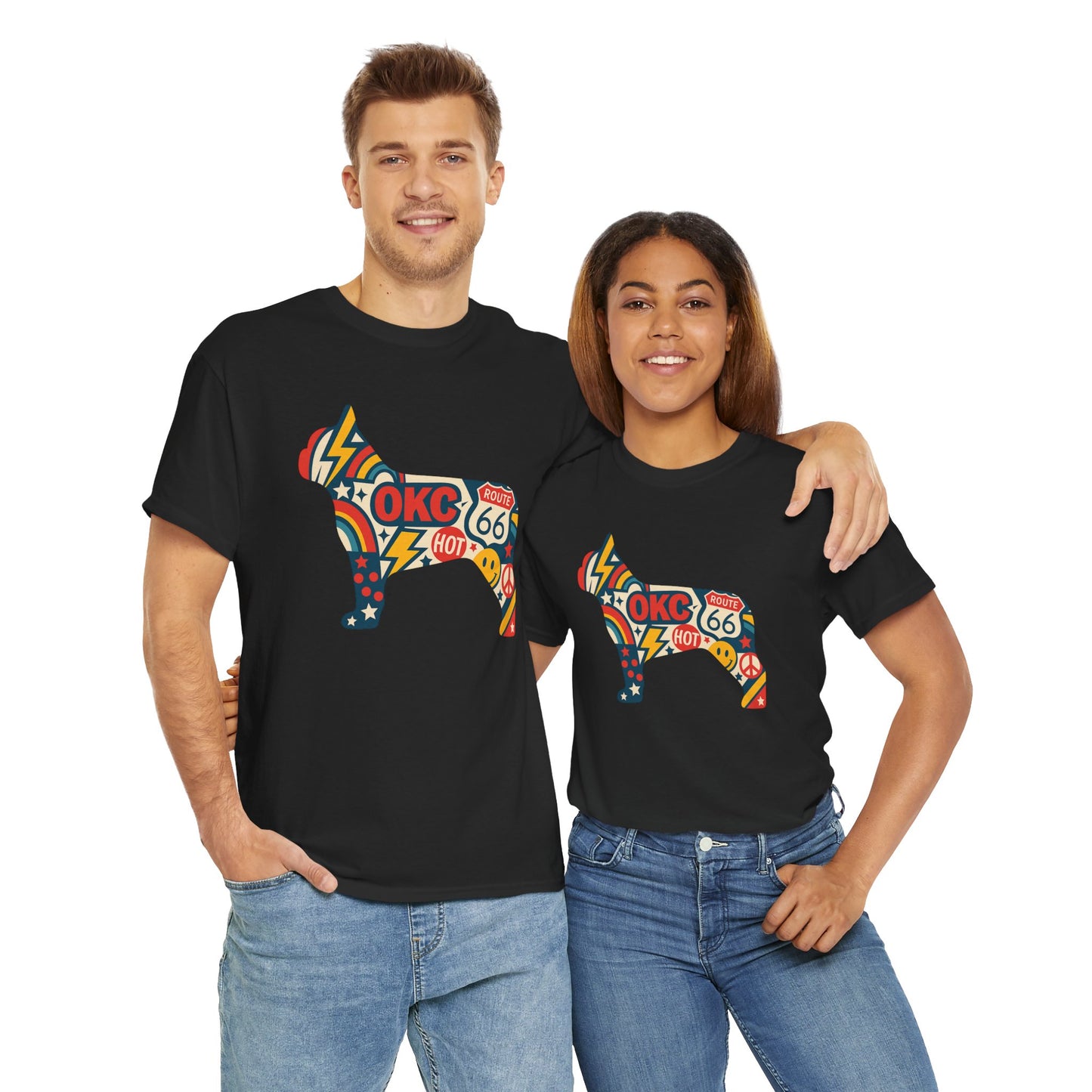 Oklahoma Route 66 French Bulldog T-Shirt | Retro OKC Frenchie Tee | Vintage Route 66 Dog Lover Shirt | Oklahoma Pride Gift for Frenchie Fans