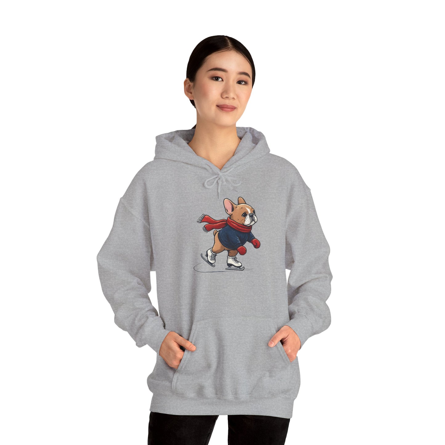 Ice Skating Frenchie Hoodie – Cute Winter French Bulldog Sweatshirt, Holiday Dog Lover Gift, Cozy Skating Pup Hoodie, Frenchie Christmas Hoodie