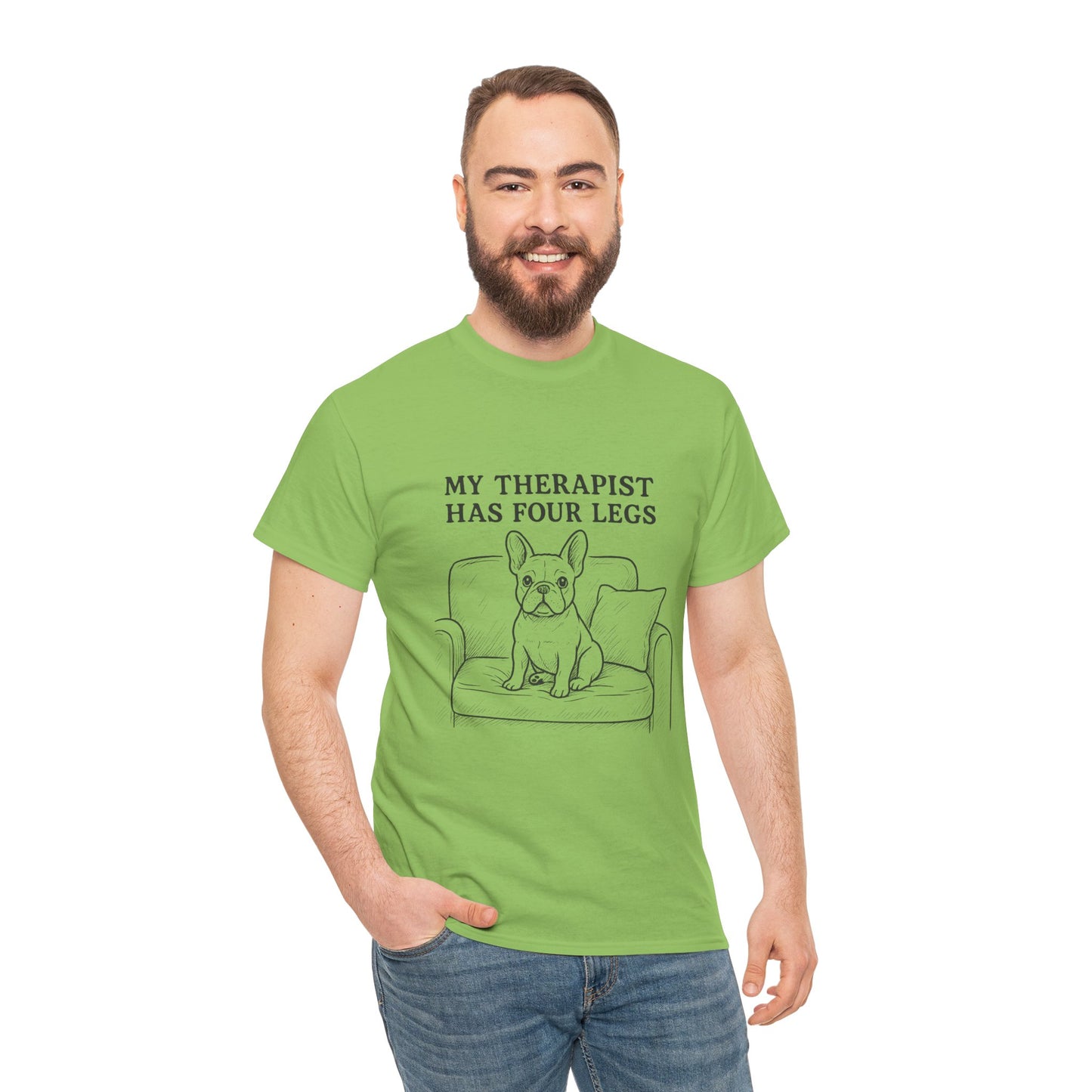 My Therapist Has Four Legs French Bulldog Shirt – Funny Dog Lover Tee, Frenchie Owner Gift, Mental Health Humor Shirt, Cute Pet Apparel