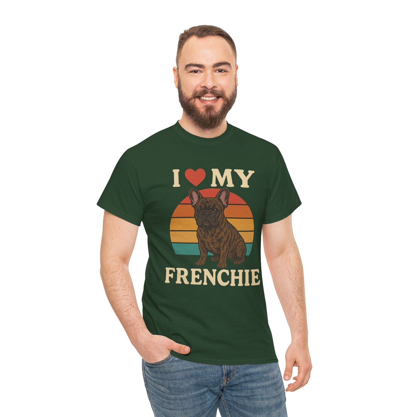 I Love My Frenchie T-Shirt | Retro French Bulldog Tee | Vintage Dog Lover Gift | Frenchie Mom & Dad Shirt | Brindle Bulldog Graphic Top