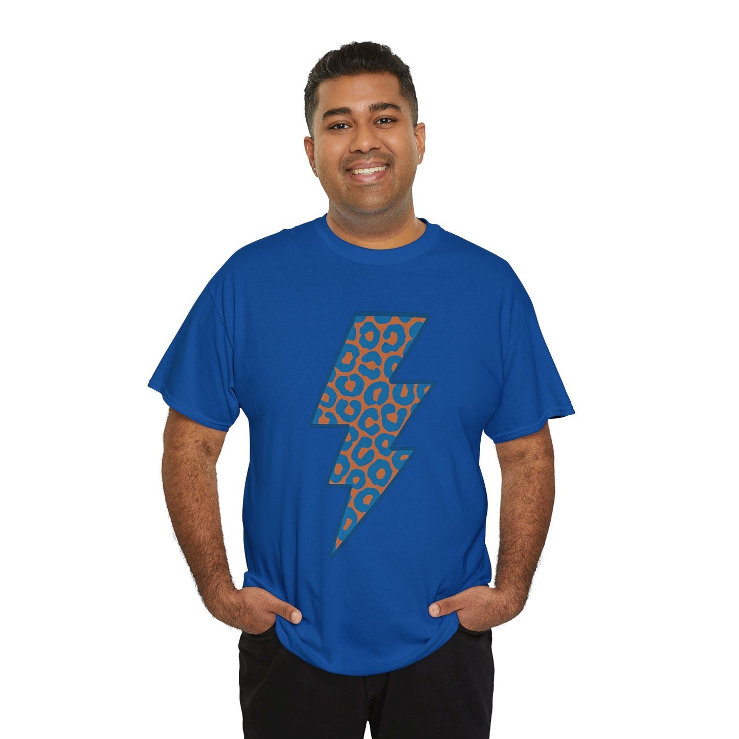 Blue Leopard Lightning Bolt T-Shirt | OKC Thunder Inspired Shirt | Orange & Blue Game Day Tee | Retro Lightning Graphic