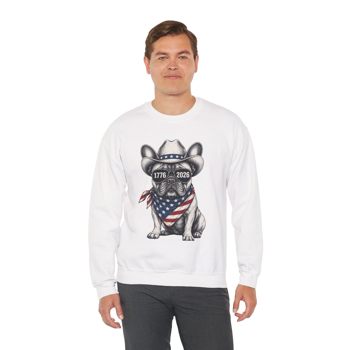America 250 French Bulldog Sweatshirt, Patriotic Frenchie Crewneck, 1776 2026 USA Anniversary Sweatshirt, Fourth of July Dog Lover Gift