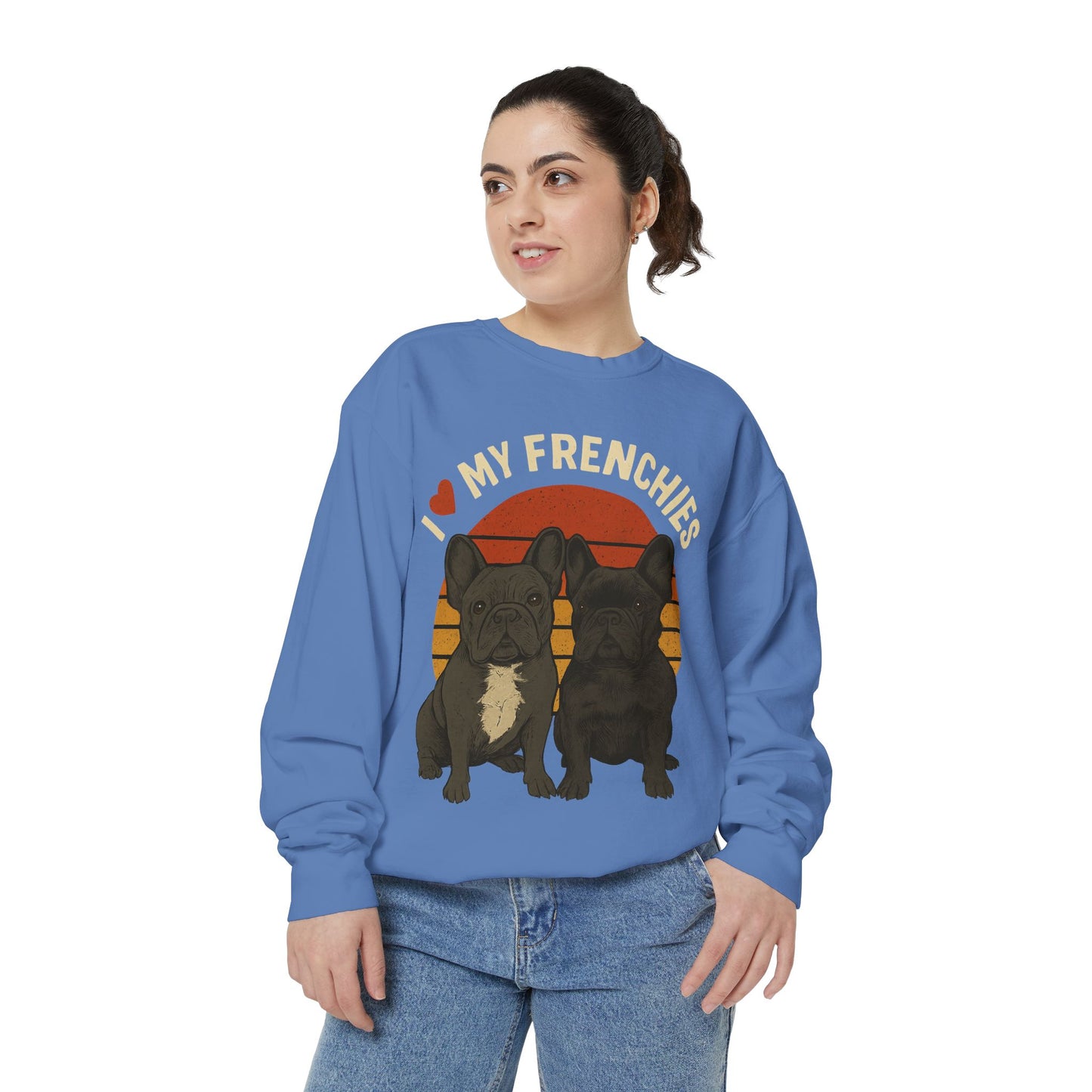 I Love My Frenchies Sweatshirt | Retro French Bulldog Pullover | Vintage Dog Mom Crewneck | Cozy Frenchie Lover Sweater