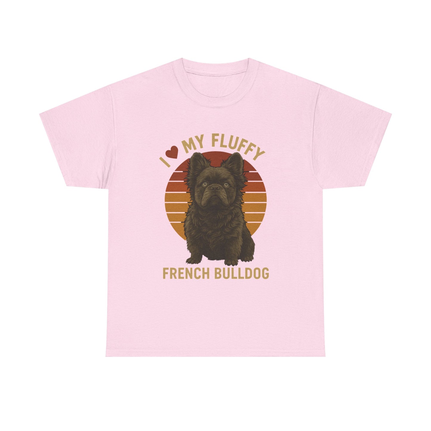 I Love My Fluffy French Bulldog Shirt – Cute Fluffy Frenchie Mom Tee – Retro Sunset Dog Lover Gift – Fluffy Frenchie Owner Present – Pet Parent T-Shirt