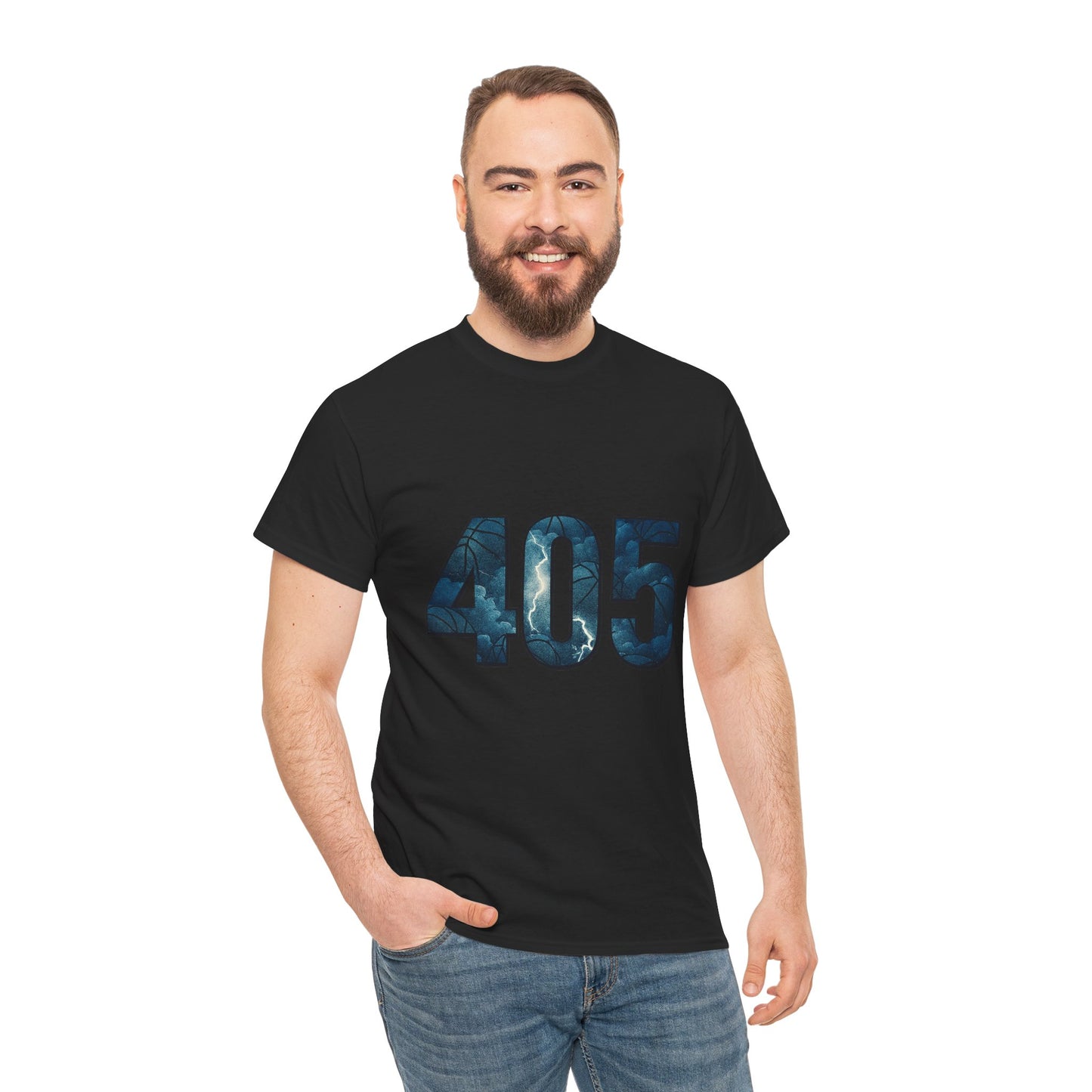 405 Thunder Lightning Tee | OKC Basketball Shirt | Oklahoma Area Code Shirt | Orange & Blue Thunder Fan Graphic Tee | Local Pride Shirt
