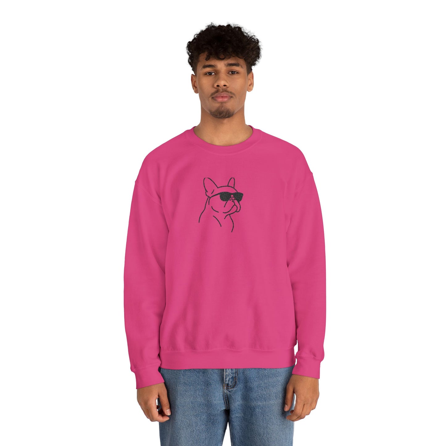 Frenchie in Shades Sweatshirt | Hot Pink French Bulldog Crewneck | Minimal Line Art Dog Lover Gift | Cute Cozy Frenchie Pullover