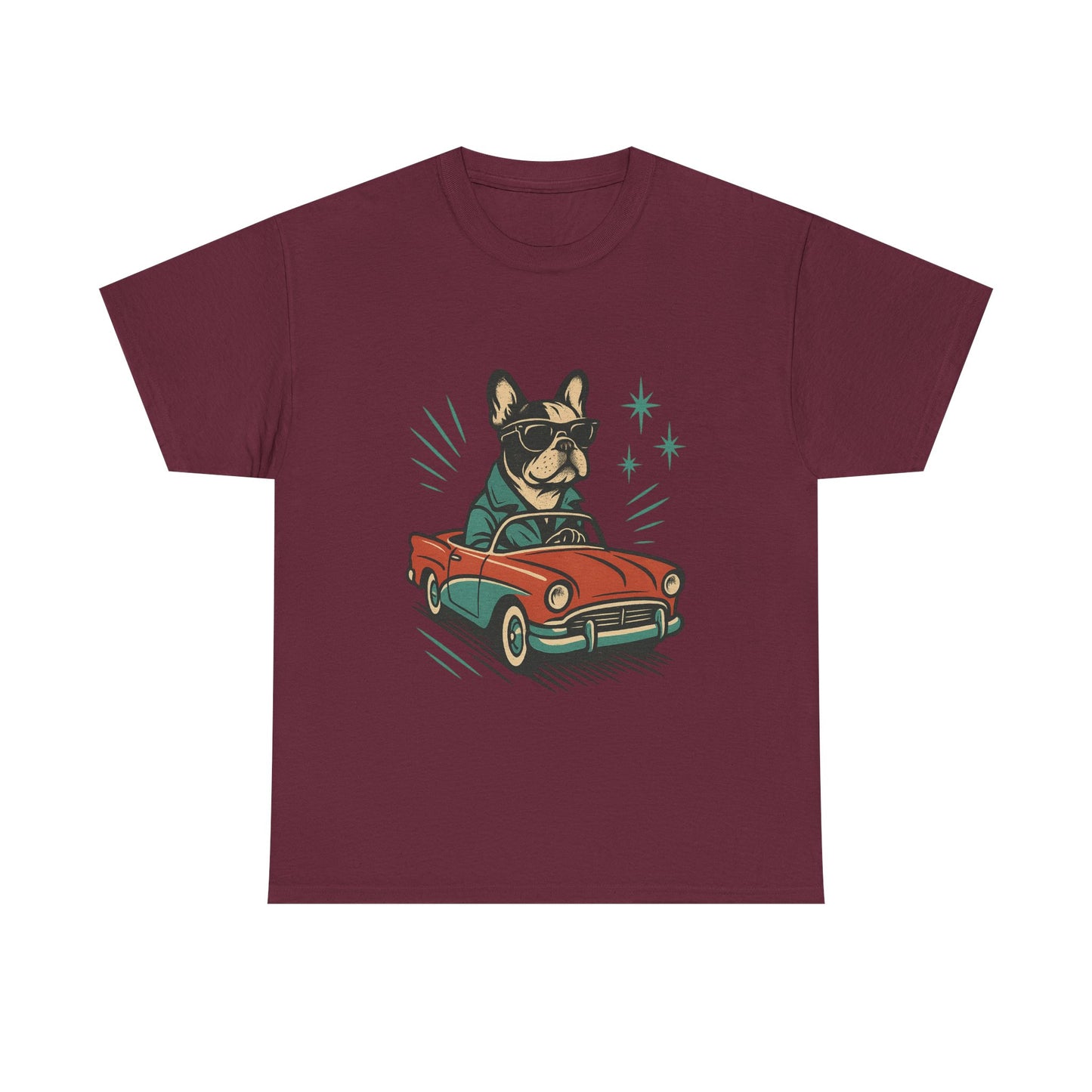 Rockabilly Frenchie T-Shirt | Retro French Bulldog Driving Tee | Vintage Car Dog Lover Shirt | Cool 50s Style Frenchie Graphic Tee