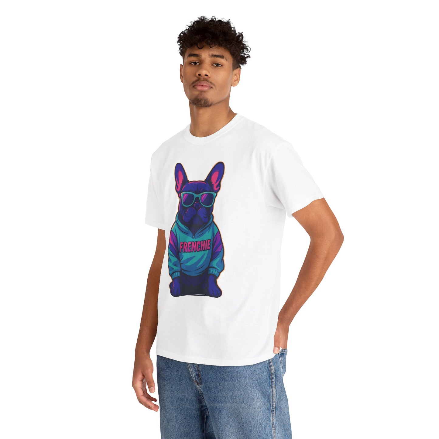Vaporwave Frenchie T-Shirt | Retro Neon Dog Graphic | 80s Style French Bulldog Tee | Colorful Streetwear Gift for Dog Lovers | Cool Pet Apparel