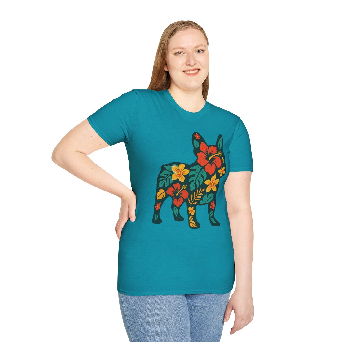 Hawaiian Frenchie Shirt | Floral French Bulldog T-Shirt | Tropical Dog Lover Tee | Cute Summer Frenchie Gift | Hibiscus Dog Silhouette
