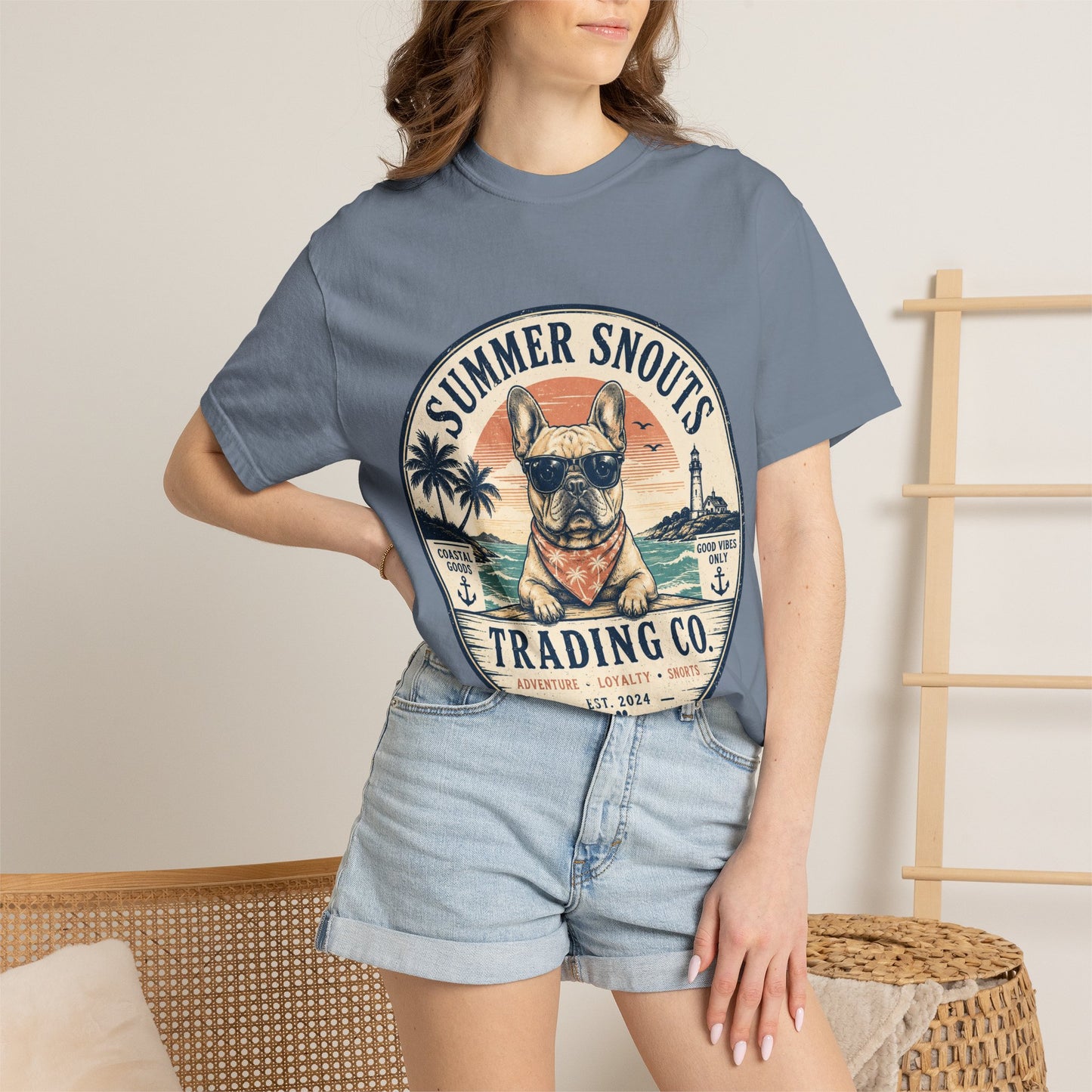 Summer Snouts Trading Co. T-Shirt — Vintage Beach French Bulldog Graphic Tee