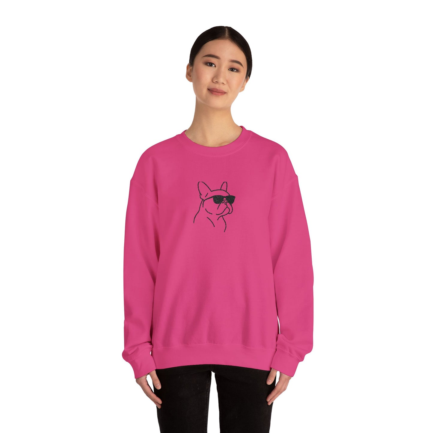 Frenchie in Shades Sweatshirt | Hot Pink French Bulldog Crewneck | Minimal Line Art Dog Lover Gift | Cute Cozy Frenchie Pullover