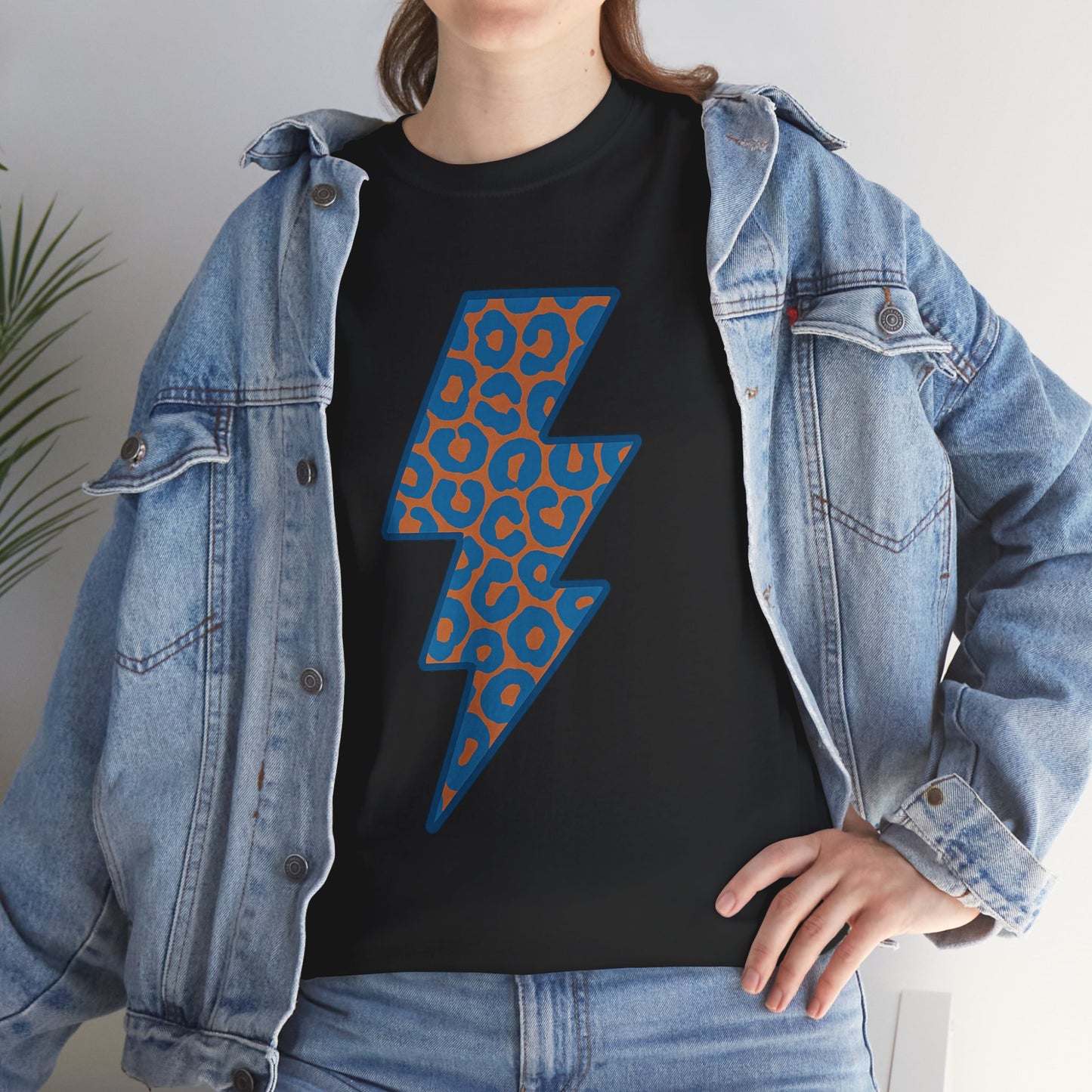 Blue Leopard Lightning Bolt T-Shirt | OKC Thunder Inspired Shirt | Orange & Blue Game Day Tee | Retro Lightning Graphic