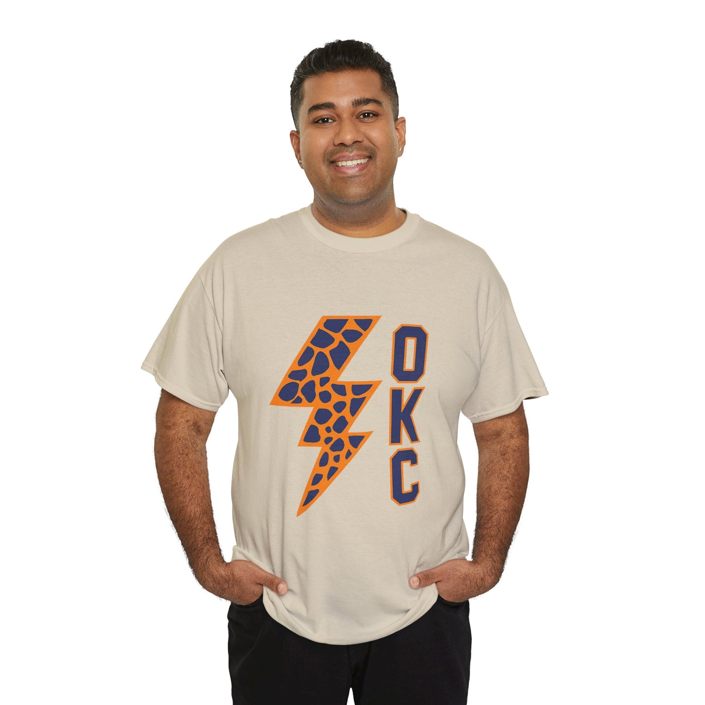 OKC Leopard Lightning Bolt T-Shirt | Oklahoma City Basketball | Blue & Orange Game Day Tee