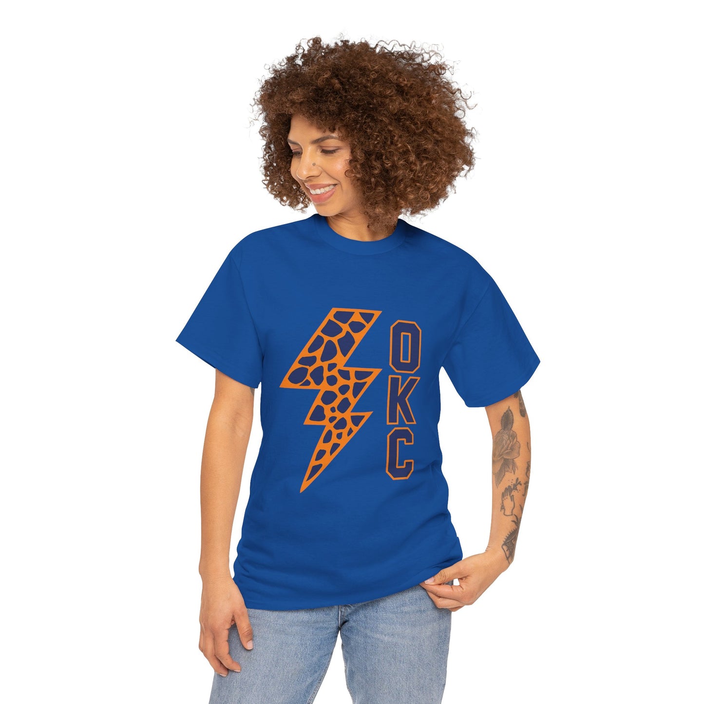 OKC Leopard Lightning Bolt T-Shirt | Oklahoma City Basketball | Blue & Orange Game Day Tee