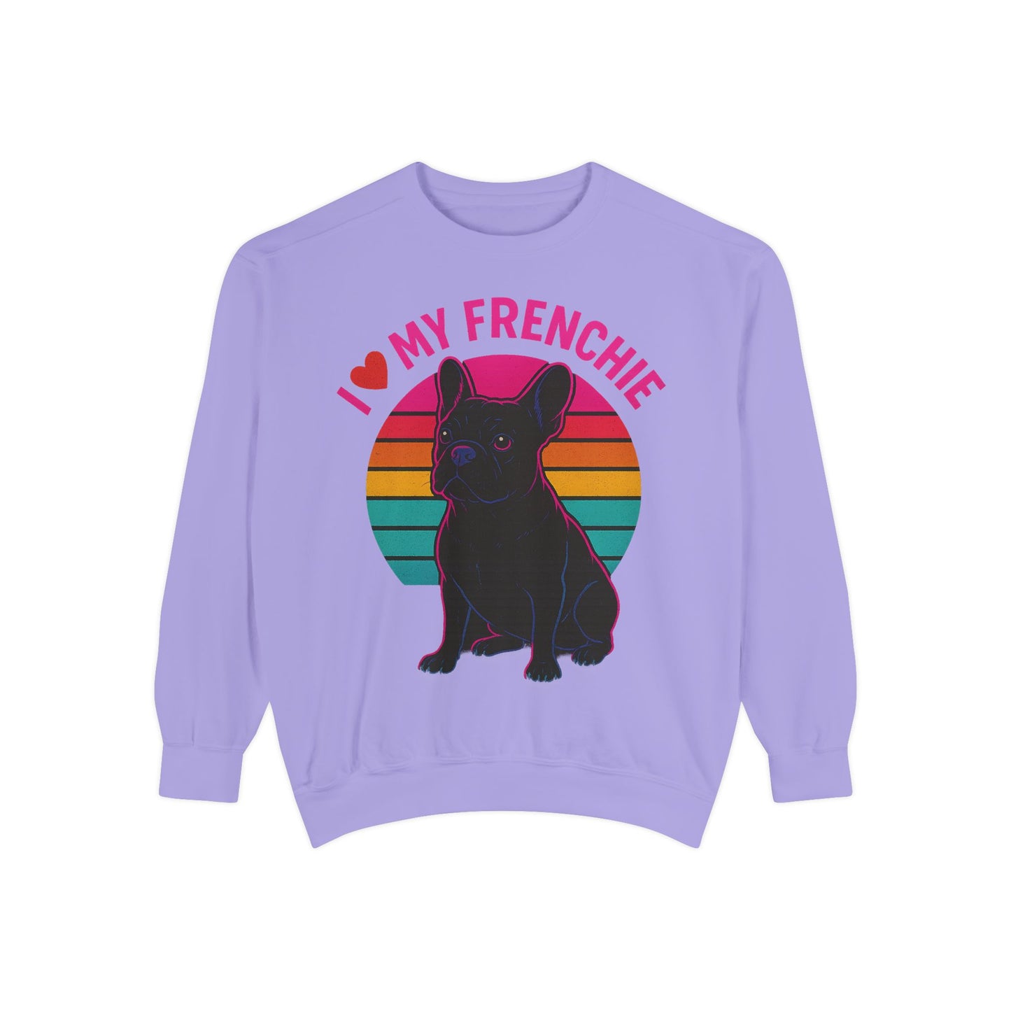 I Love My Frenchie Retro Sunset Pullover | Black French Bulldog Sweatshirt | Vintage Dog Lover Gift | Unisex Frenchie Sweater
