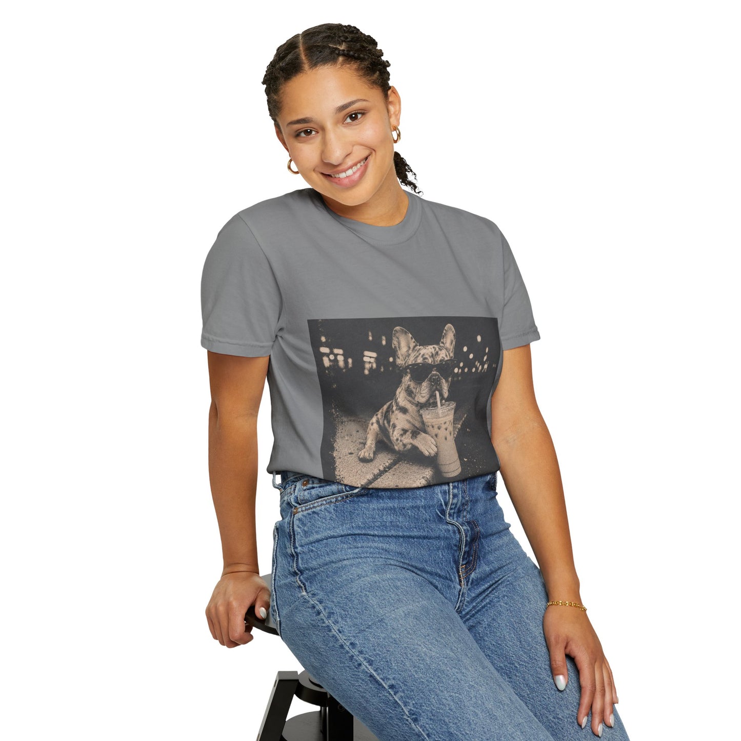 Funny Coffee French Bulldog Shirt, Iced Coffee Frenchie Tee, Vintage French Bulldog Coffee Lover Shirt, Dog Mom Gift, Cafe Frenchie Shirt