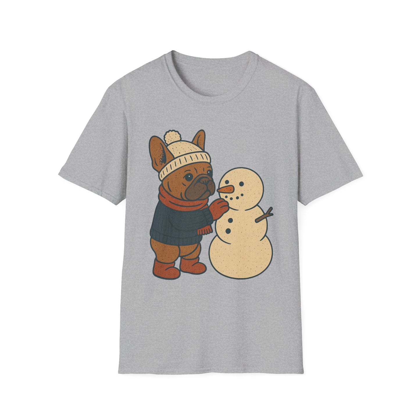 French Bulldog Snowman T-Shirt • Cute Winter Frenchie Tee • Holiday Dog Lover Shirt • Christmas Pup Graphic • Cozy Winter Pet Lover Gift