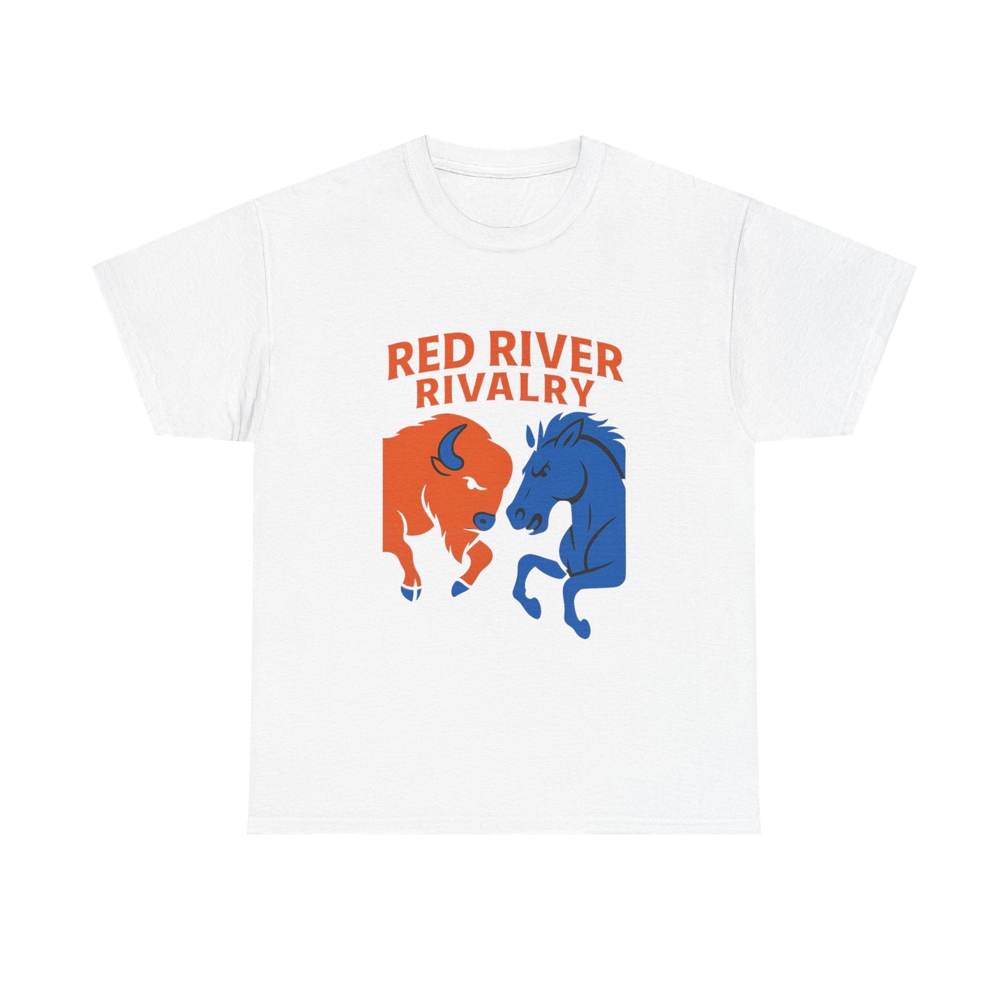Red River Rivalry T-Shirt – Oklahoma vs Texas-Inspired Tee, Bison and Mustang Game Day Shirt, Blue and Orange Sports Rivalry Graphic