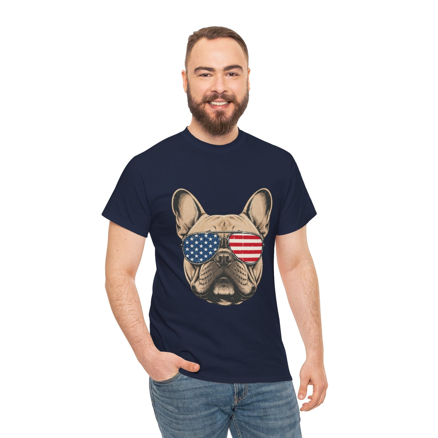 Patriotic French Bulldog Shirt, American Flag Sunglasses Frenchie Tee, Fourth of July Dog Lover Shirt, USA French Bulldog Gift