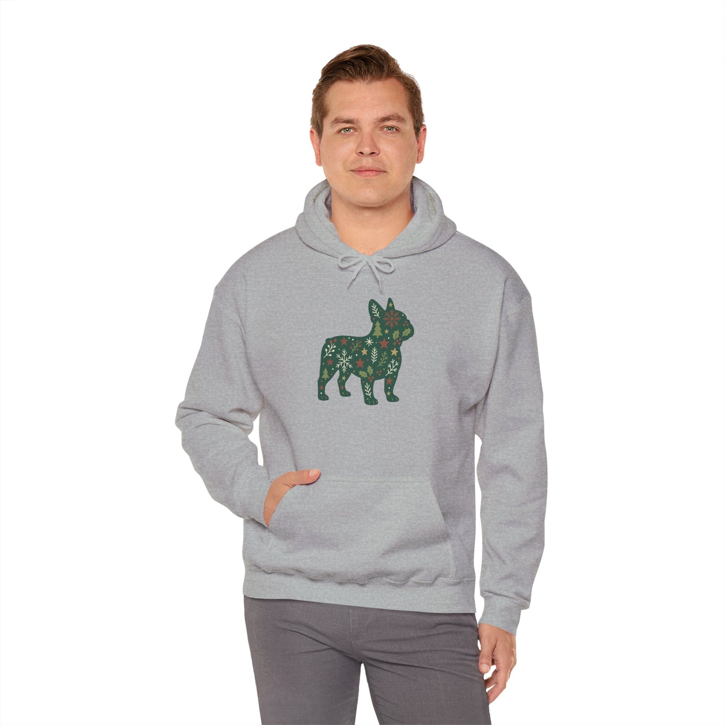Christmas Frenchie Hoodie | Holiday French Bulldog Sweatshirt | Cute Dog Mom Gift | Frenchie Lover Xmas Hoodie | Winter Dog Silhouette Pullover