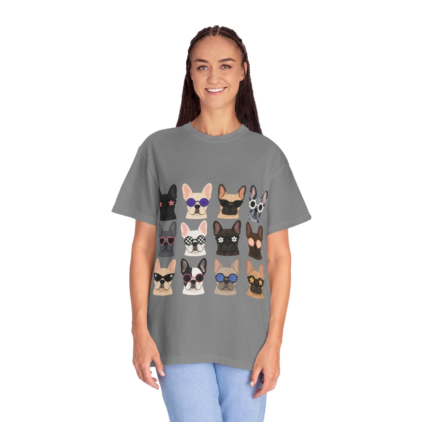 French Bulldog Sunglasses Shirt, Frenchie Faces Tee, Cute French Bulldog Shirt, Colorful Frenchie Dog Lover Gift, Dog Mom Graphic Tee