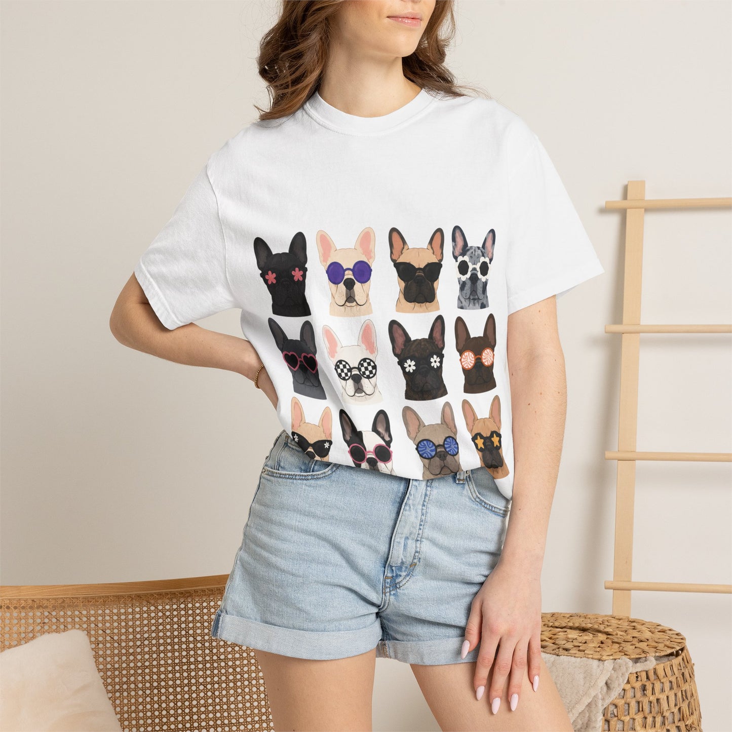 French Bulldog Sunglasses Shirt, Frenchie Faces Tee, Cute French Bulldog Shirt, Colorful Frenchie Dog Lover Gift, Dog Mom Graphic Tee