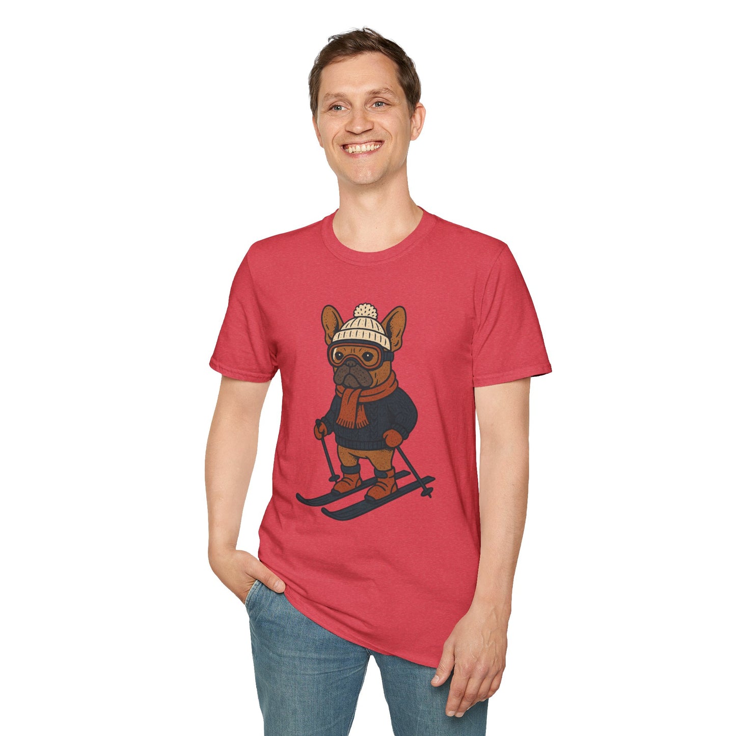 French Bulldog Skiing T-Shirt, Winter Frenchie Shirt, Ski Dog Graphic Tee, Cute Snow Dog Gift, Funny Frenchie Lover Shirt, Skiing Pup Tee