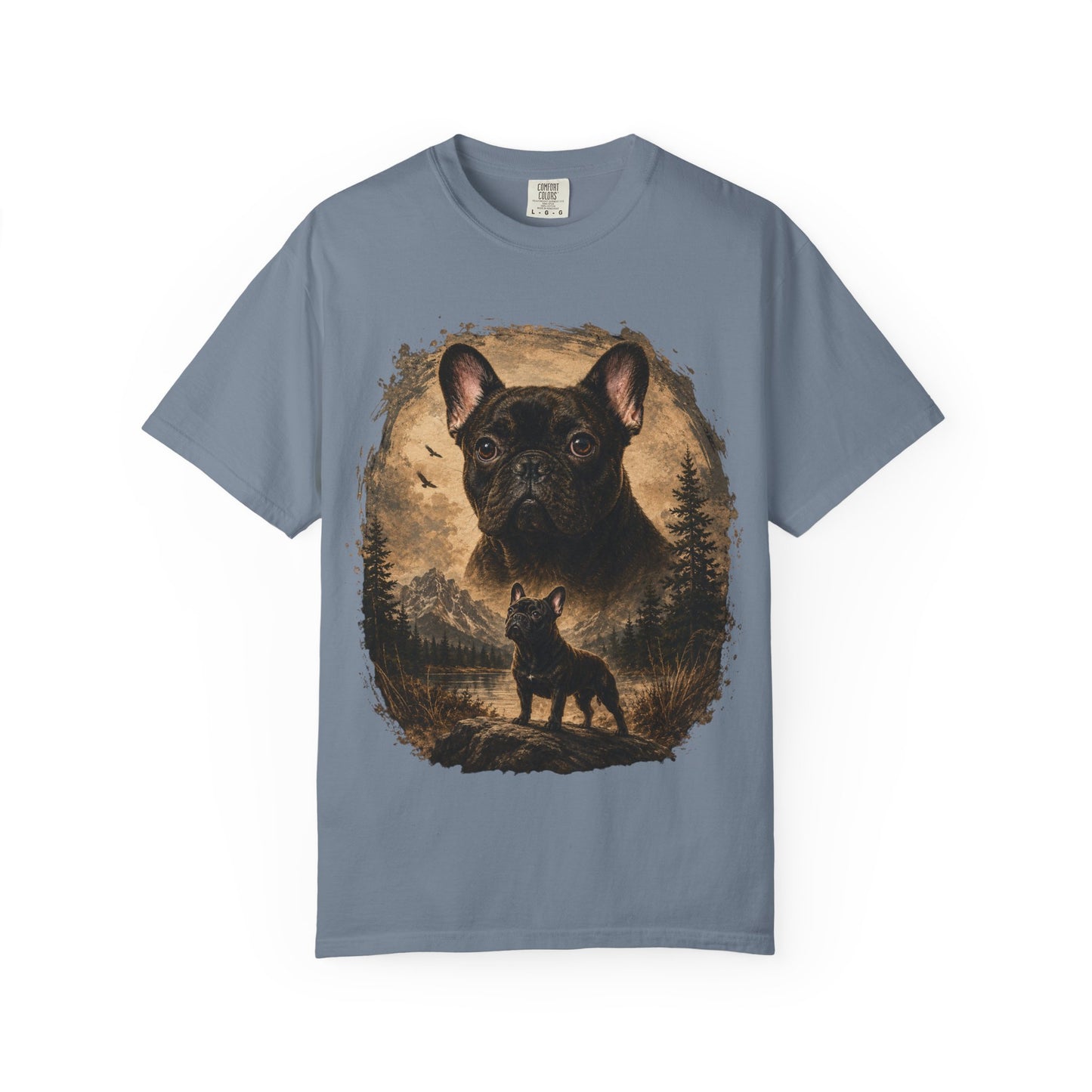 Black French Bulldog Shirt, Vintage Frenchie Nature Tee, Rustic French Bulldog Shirt, Dog Lover Gift, Frenchie Mountain Landscape Tee, Outdoors Dog Shirt, French Bulldog Art