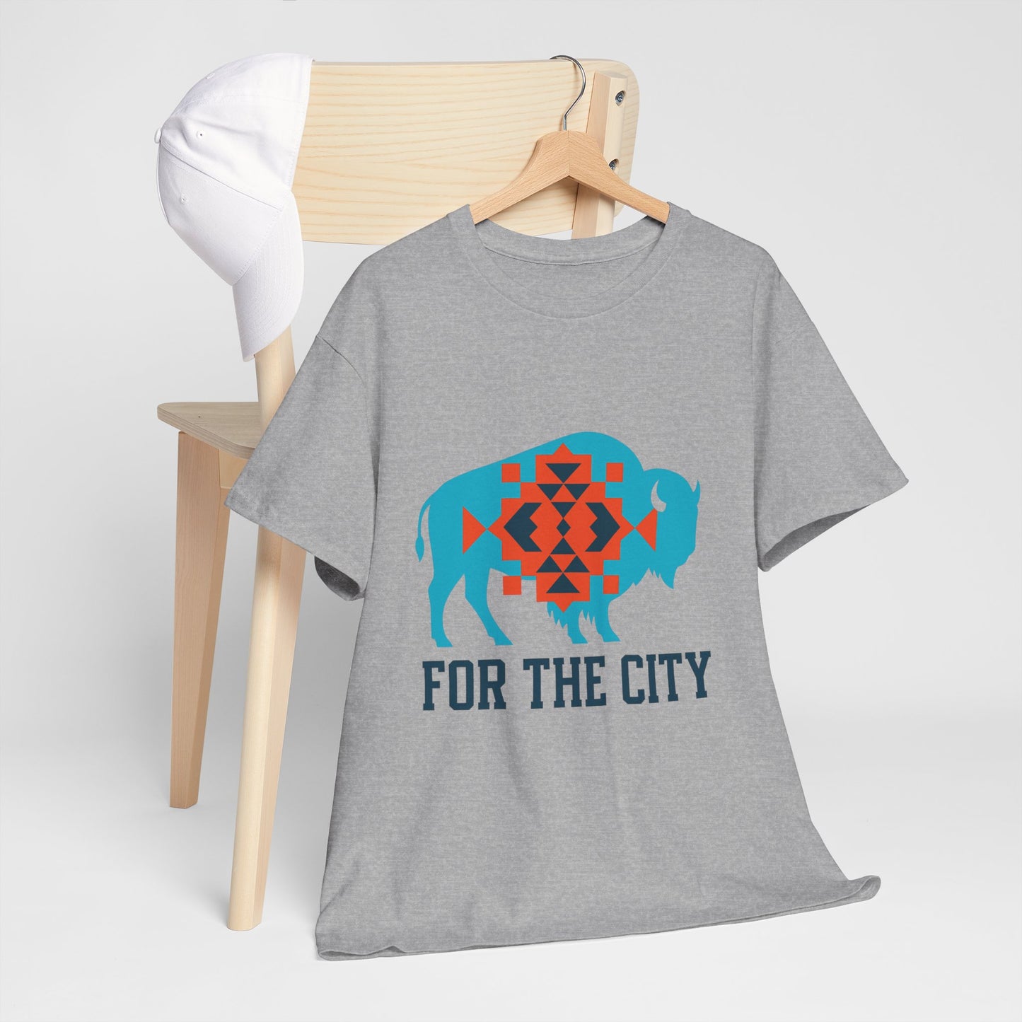 For The City Tribal Bison T-Shirt | Oklahoma Pride Tee | Blue & Orange Southwestern Bison Graphic | OKC Fan Inspired Shirt | Local Oklahoma Gift