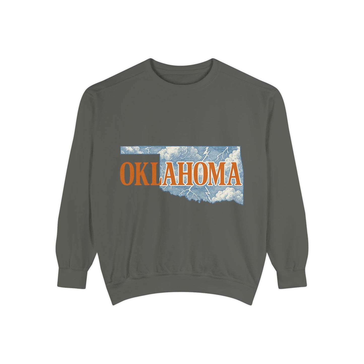 Oklahoma Toile Sweatshirt | OKC Basketball Inspired Pullover | Blue and Orange Artistic Crewneck | Retro State Pride Game Day Sweater