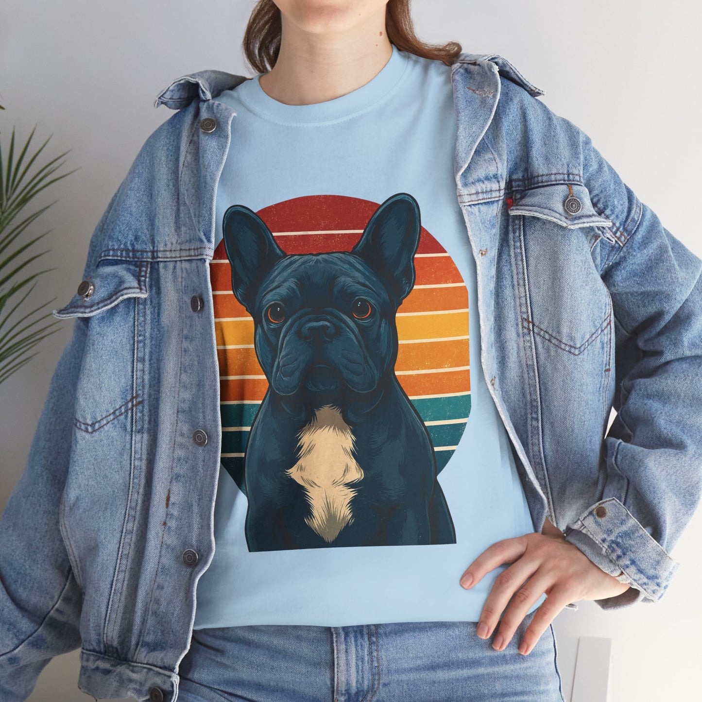 Retro Blue French Bulldog T-Shirt | Vintage Frenchie Dog Tee | 70s Sunset Graphic Shirt | Frenchie Lover Gift | Cute Pet Owner Apparel