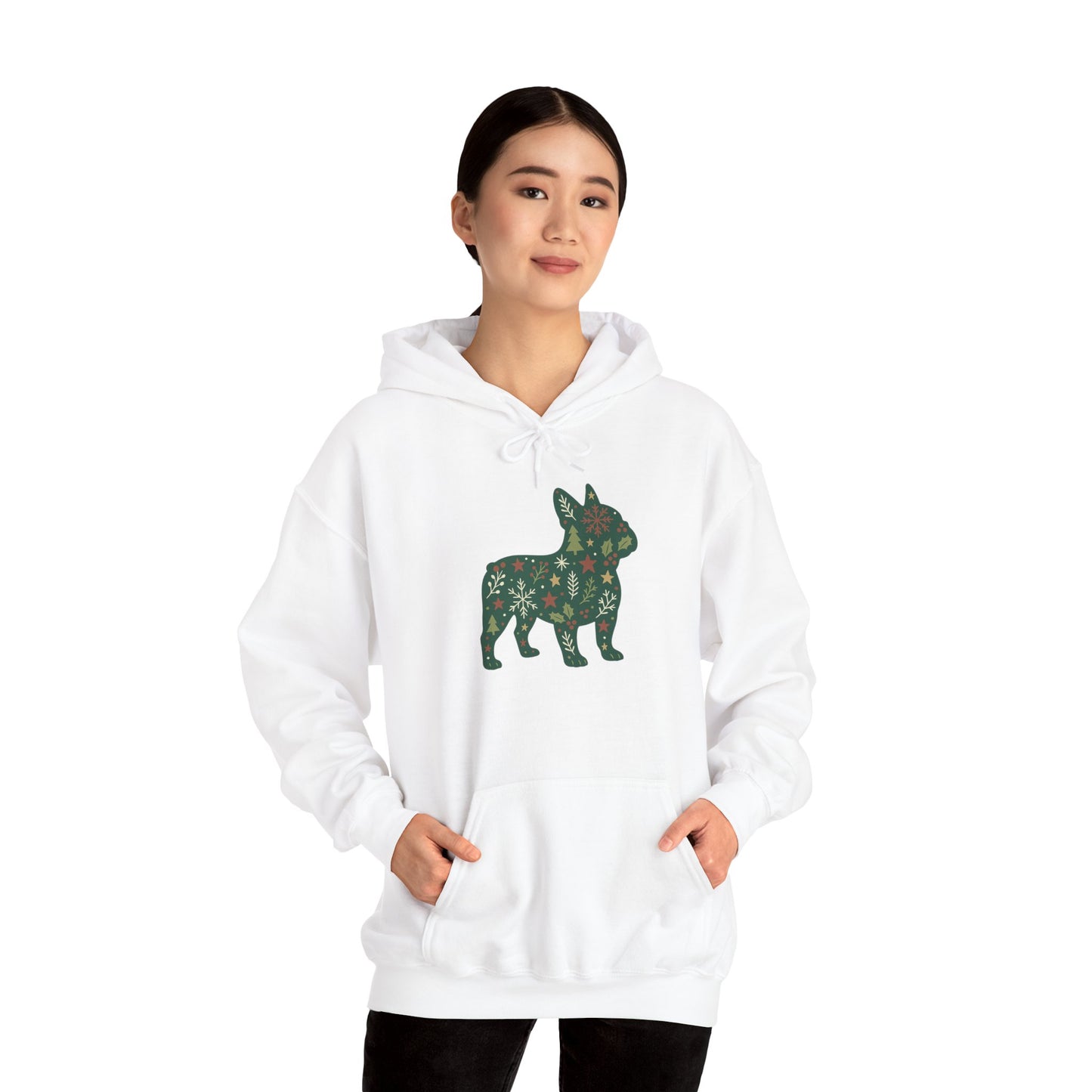 Christmas Frenchie Hoodie | Holiday French Bulldog Sweatshirt | Cute Dog Mom Gift | Frenchie Lover Xmas Hoodie | Winter Dog Silhouette Pullover