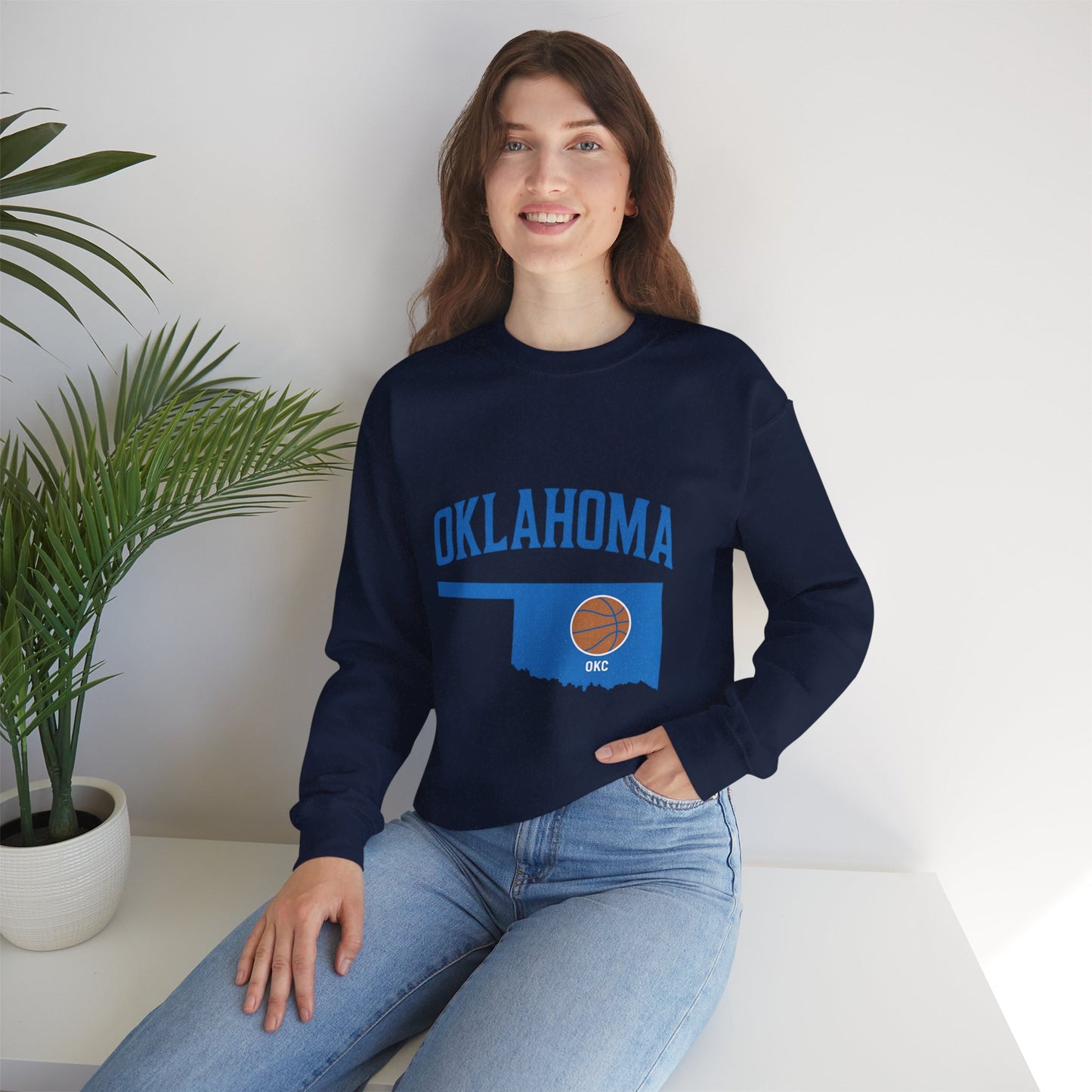 Oklahoma Basketball Sweatshirt | OKC State Outline Pullover | Blue and Orange Game Day Crewneck | Retro Oklahoma Sports Sweater