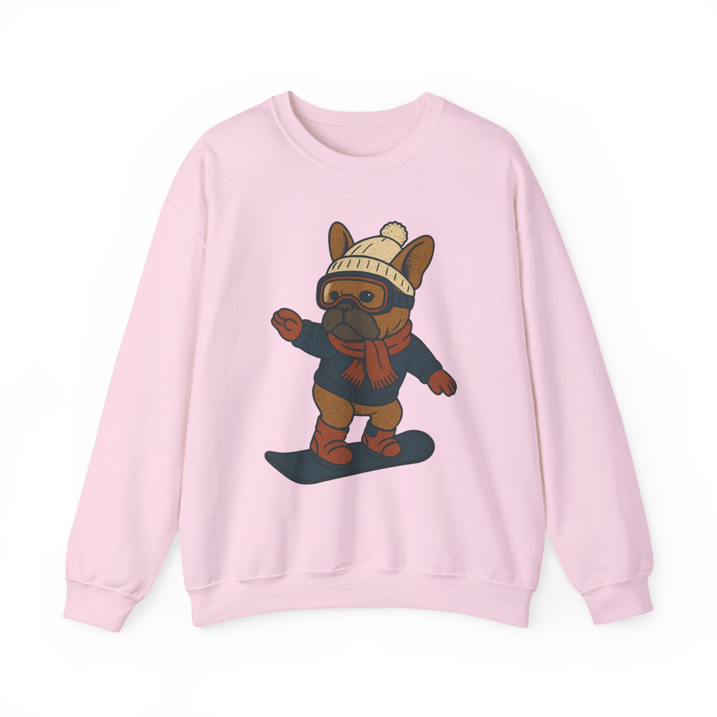 Snowboarding Frenchie Sweatshirt – Cute French Bulldog Winter Sweater, Snowboard Dog Pullover, Cozy Holiday Ski Dog Crewneck, Frenchie Lover Gift