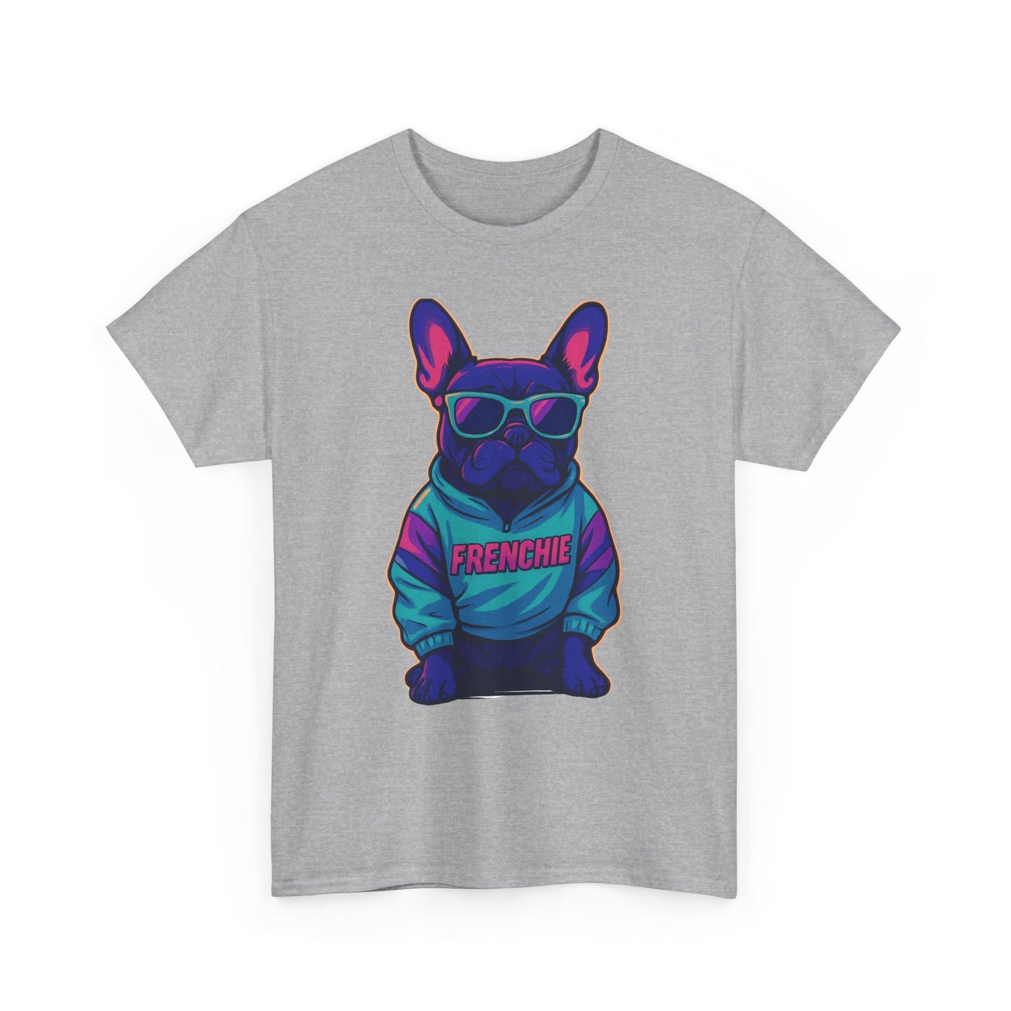 Vaporwave Frenchie T-Shirt | Retro Neon Dog Graphic | 80s Style French Bulldog Tee | Colorful Streetwear Gift for Dog Lovers | Cool Pet Apparel