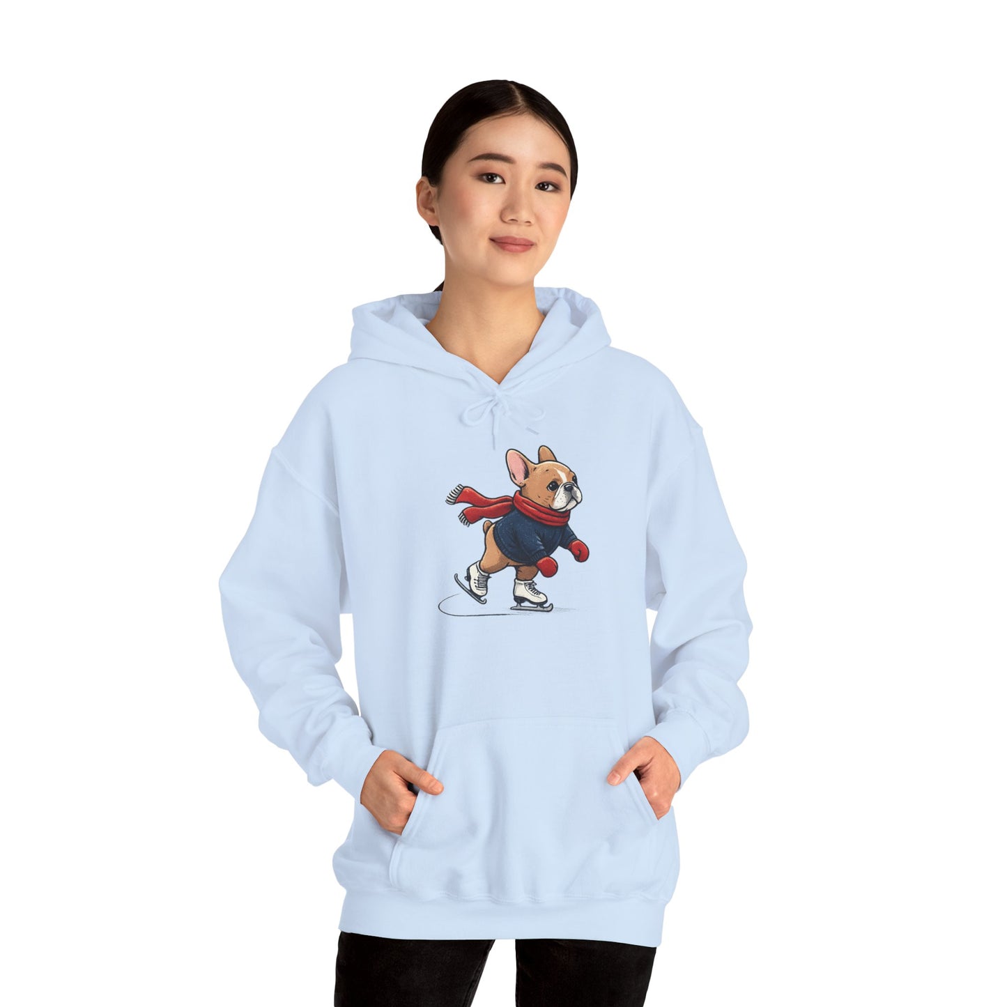 Ice Skating Frenchie Hoodie – Cute Winter French Bulldog Sweatshirt, Holiday Dog Lover Gift, Cozy Skating Pup Hoodie, Frenchie Christmas Hoodie
