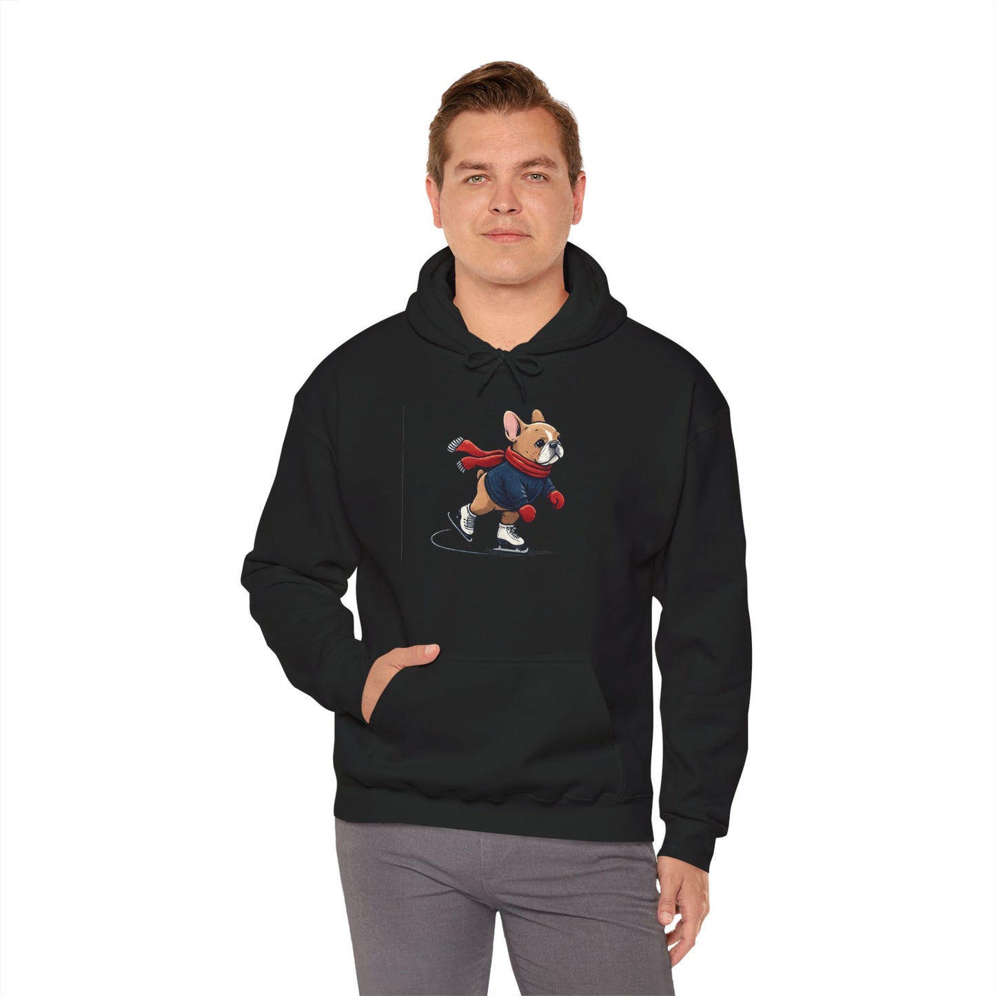 Ice Skating Frenchie Hoodie – Cute Winter French Bulldog Sweatshirt, Holiday Dog Lover Gift, Cozy Skating Pup Hoodie, Frenchie Christmas Hoodie