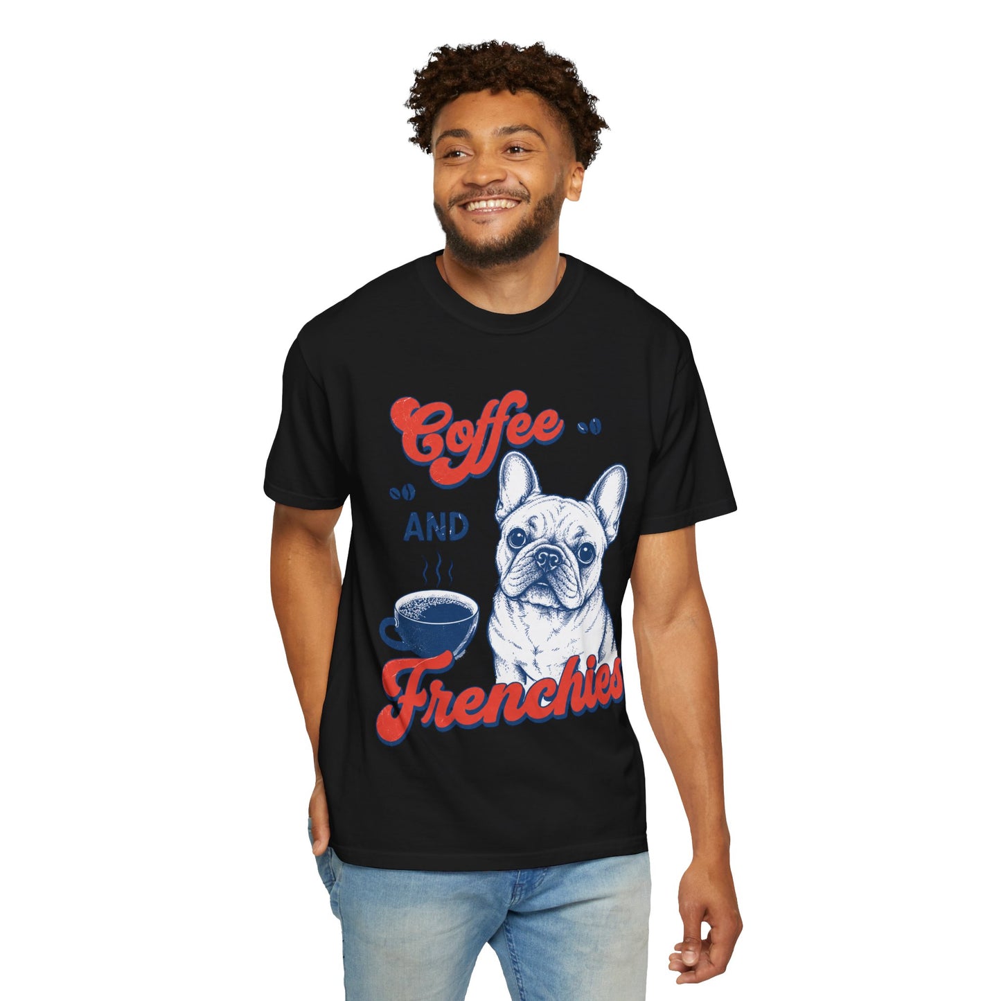 Coffee and Frenchies Shirt, French Bulldog Coffee Tee, Frenchie Lover T-Shirt, Dog Mom Coffee Shirt, Cute French Bulldog Graphic Tee, Coffee Lover Gift